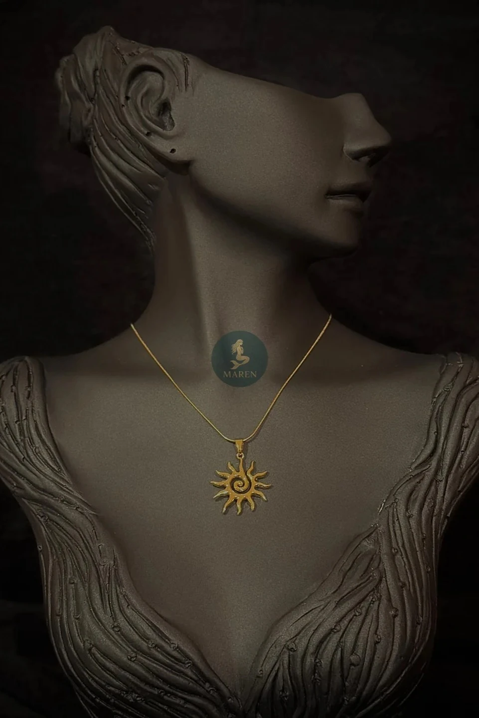 Çelik Güneş Kolye Gold 45cm