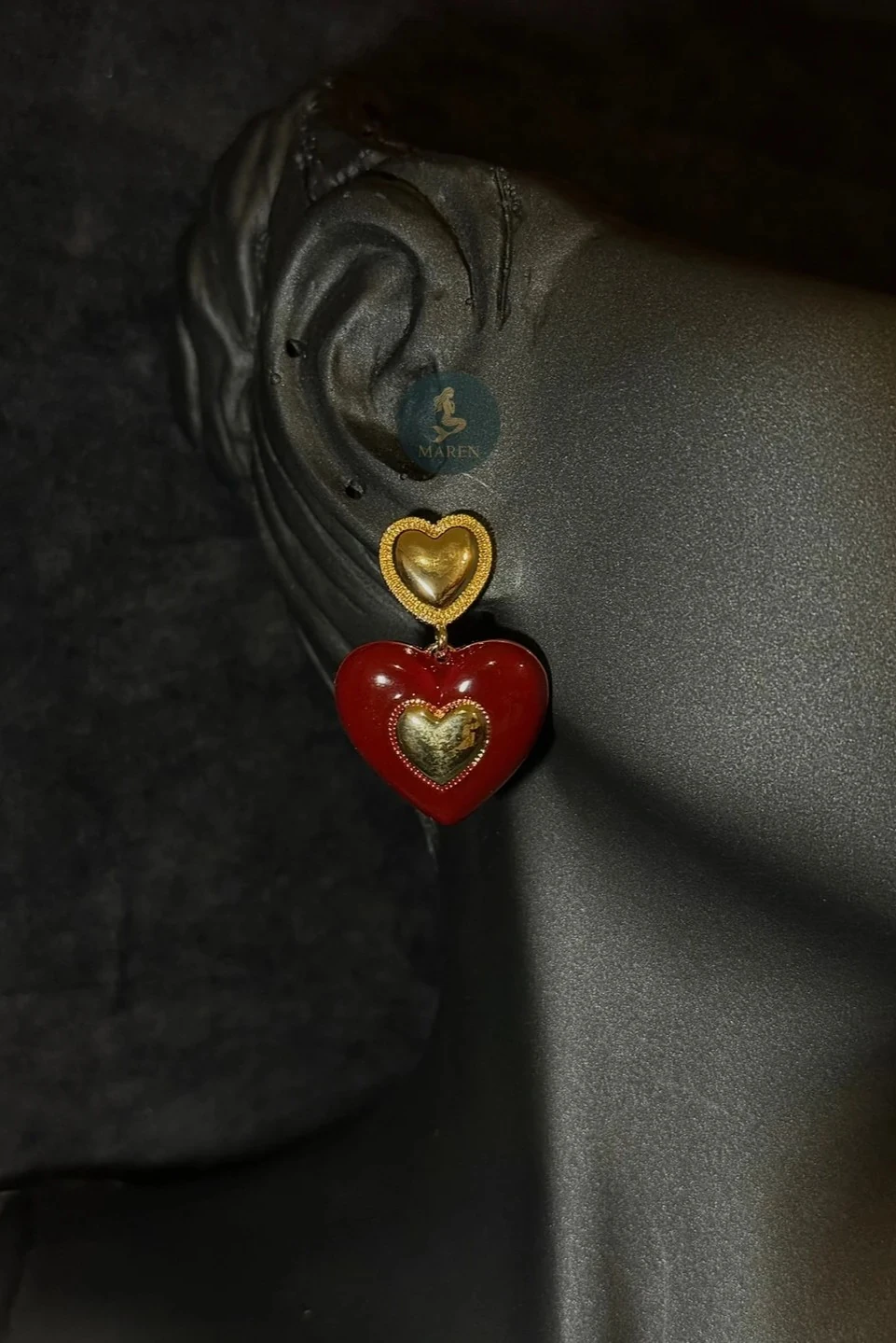 Özel Seri Kırmızı Kalp Tasarım Küpe