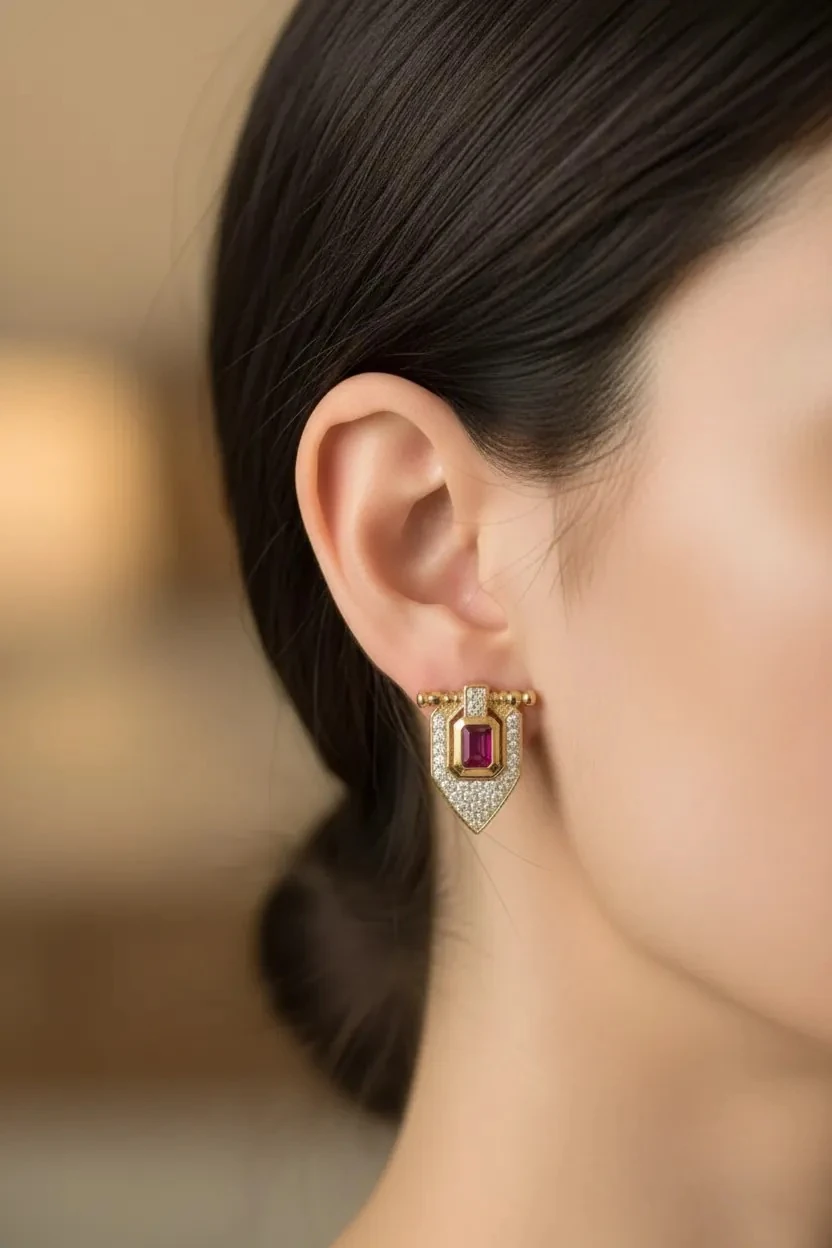 VIP Bordo Taşlı Küpe