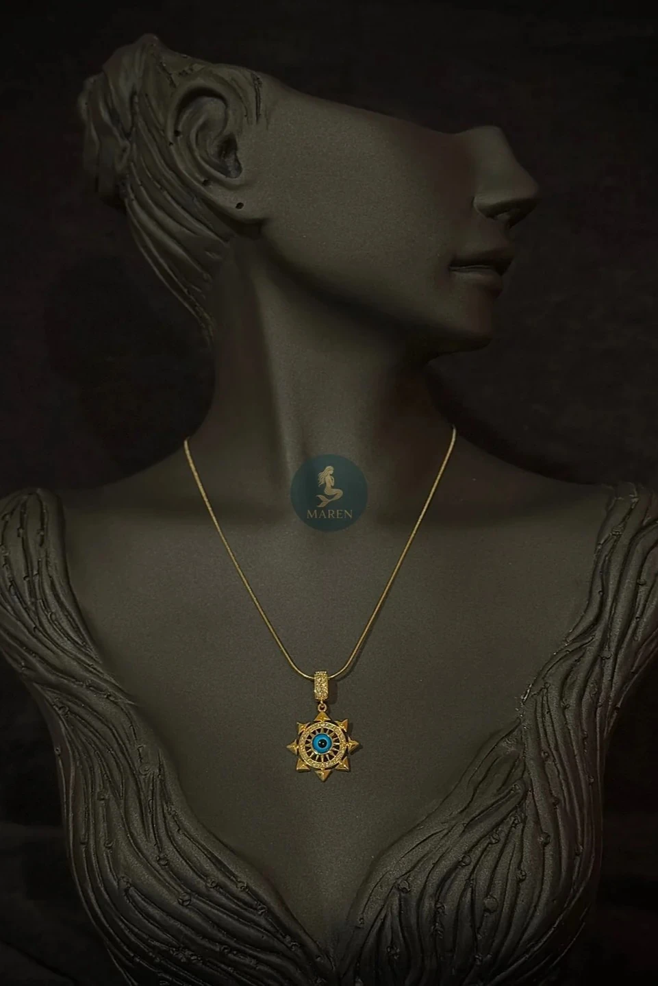 Çelik Nazar Boncuklu Yıldız Kolye 45cm