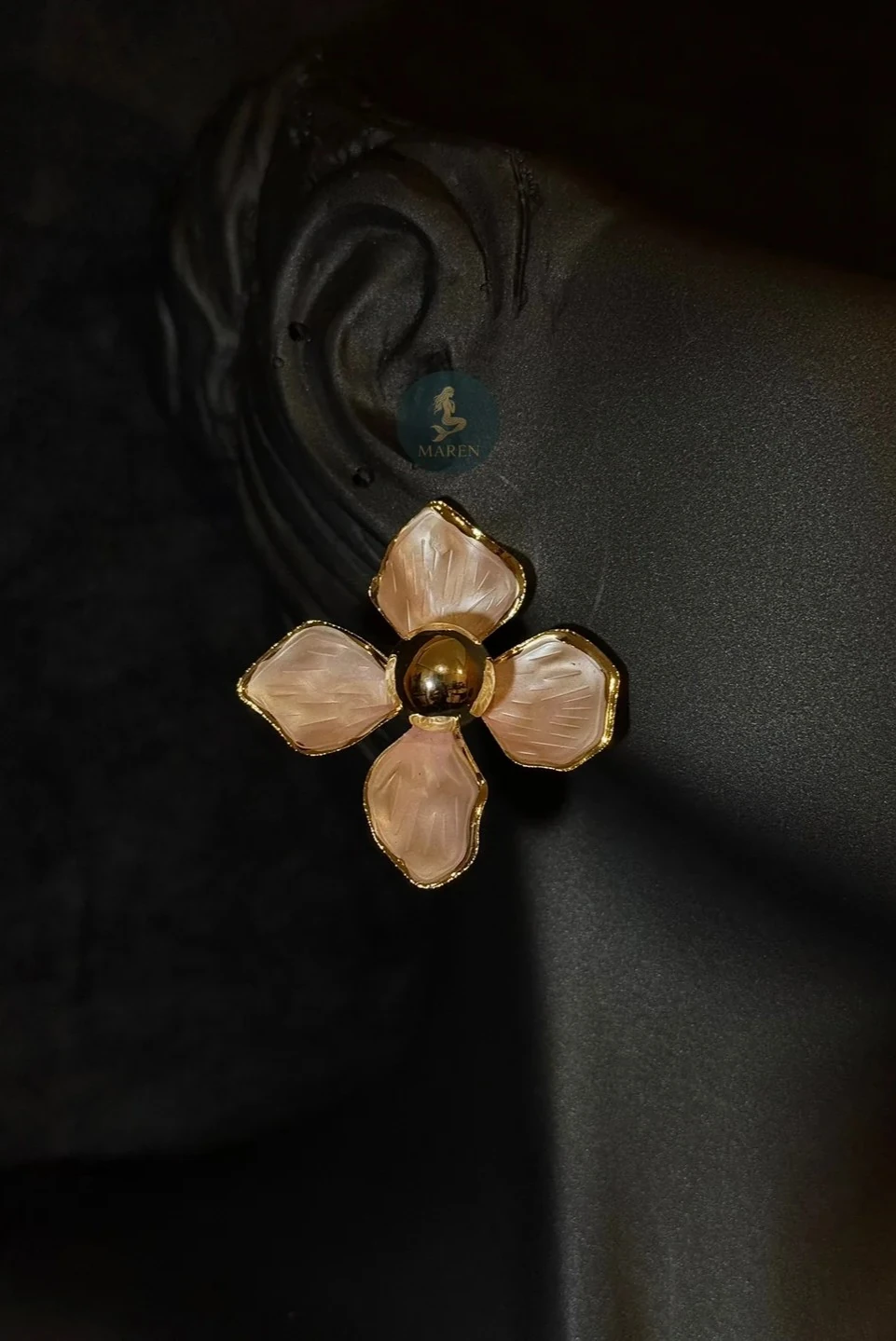 Özel Seri Pembe Çiçek Tasarım Küpe 