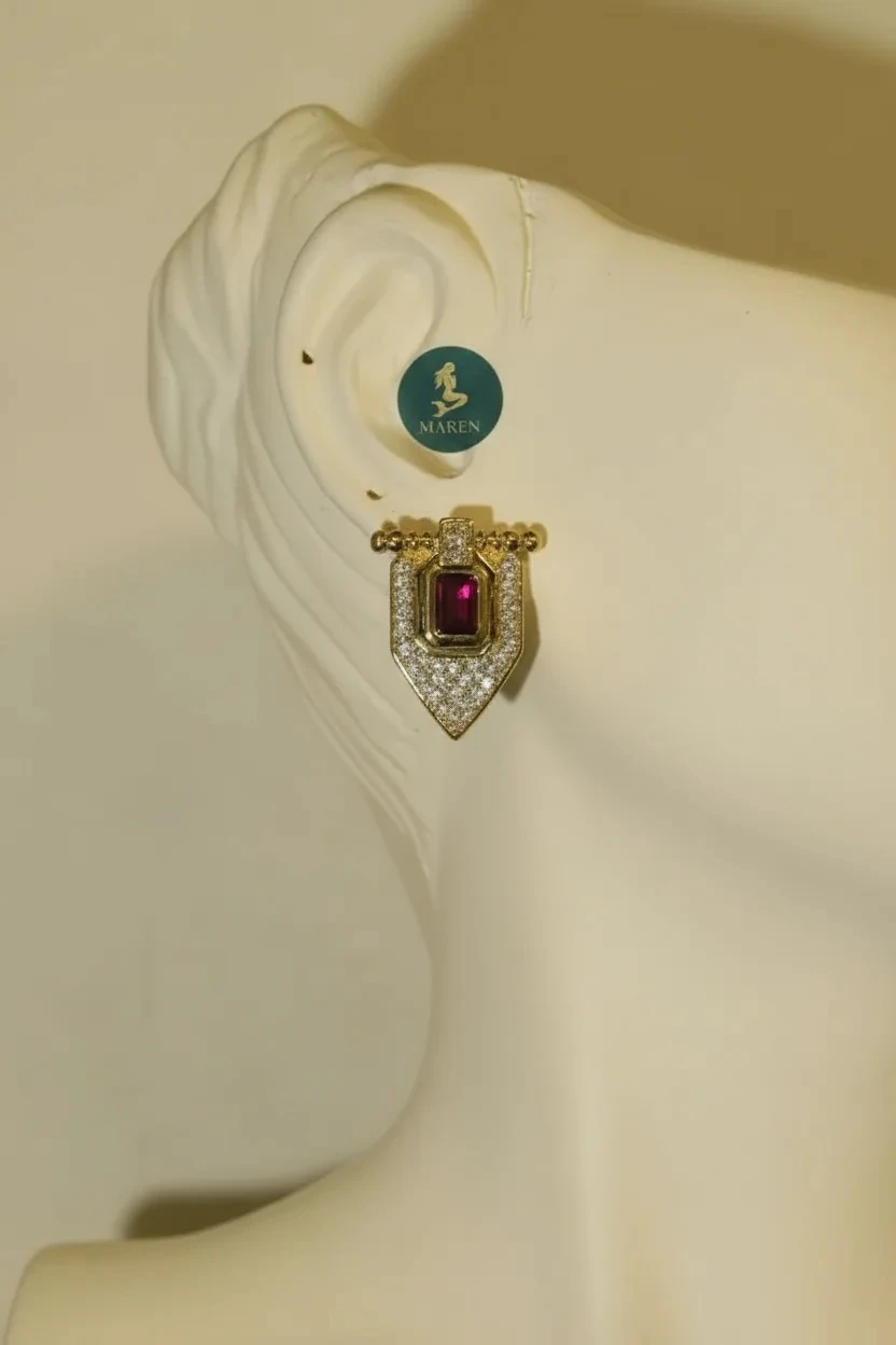 VIP Bordo Taşlı Küpe