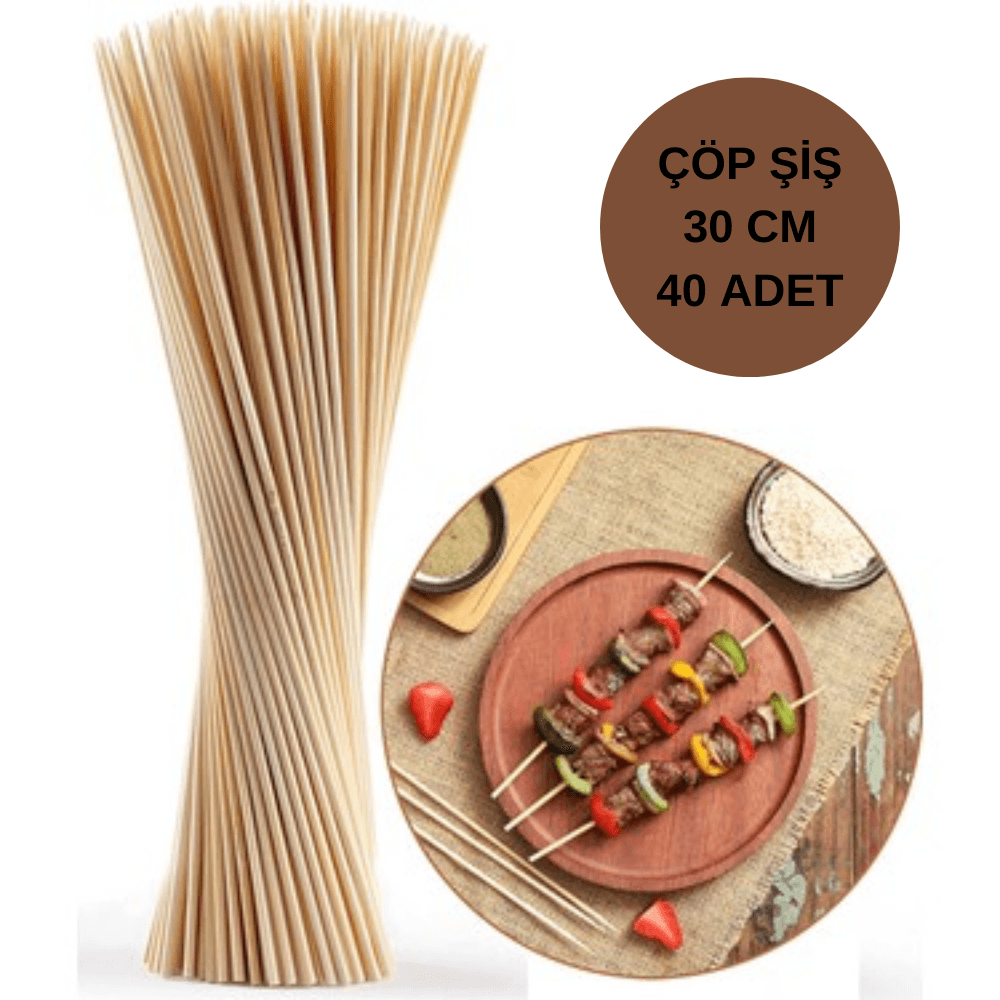 Çöp Şiş 30 cm 40'lı Paket Mangal ve Izgara İçin Pratik Şiş
