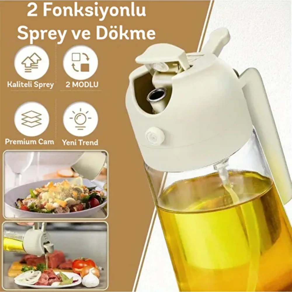 Çift Fonksiyonlu Cam Yağdanlık (Sprey+Dökme) 450 ML