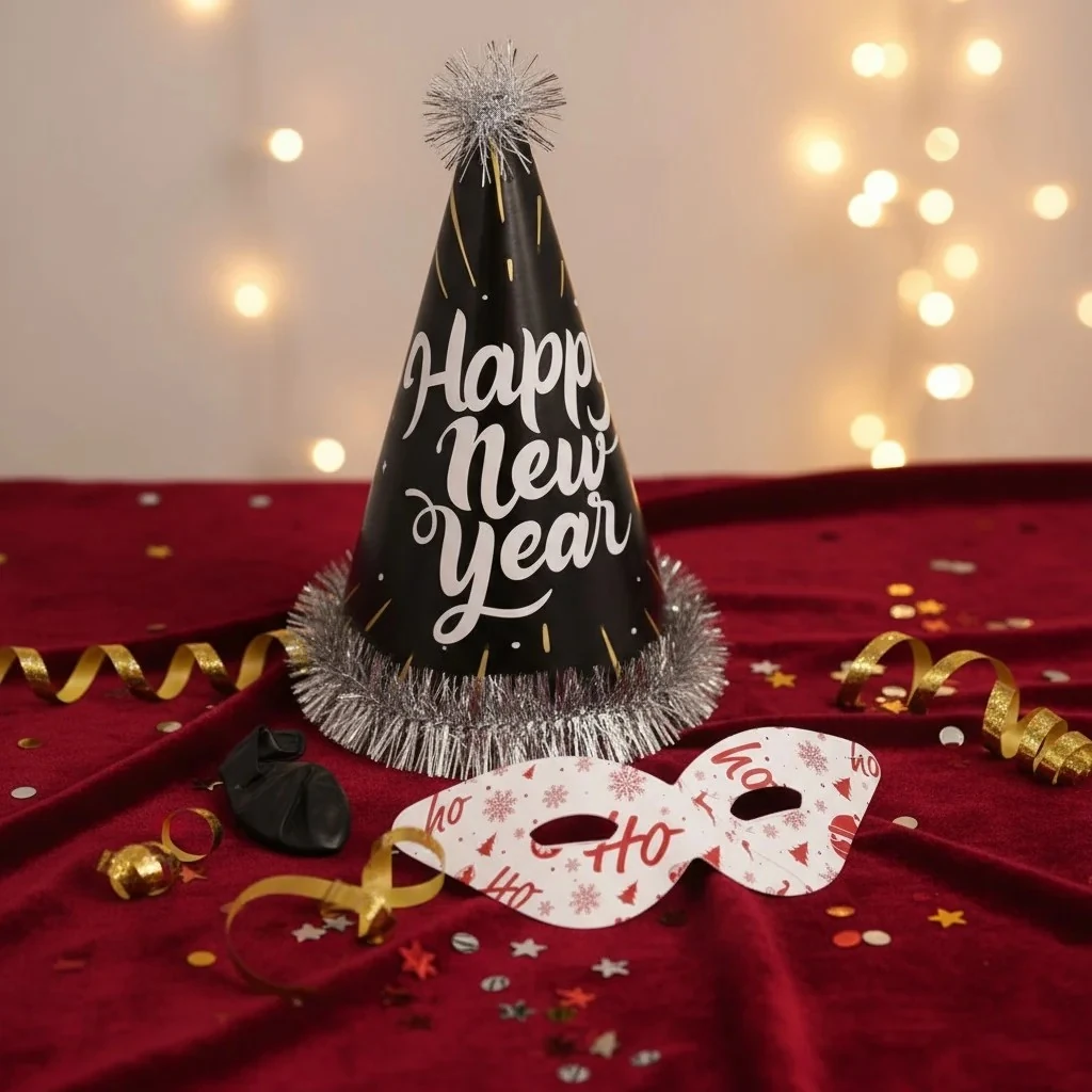 Yılbaşı Kotyon Seti 3'lü Şapka, Maske ve Balon Hediyelik Set