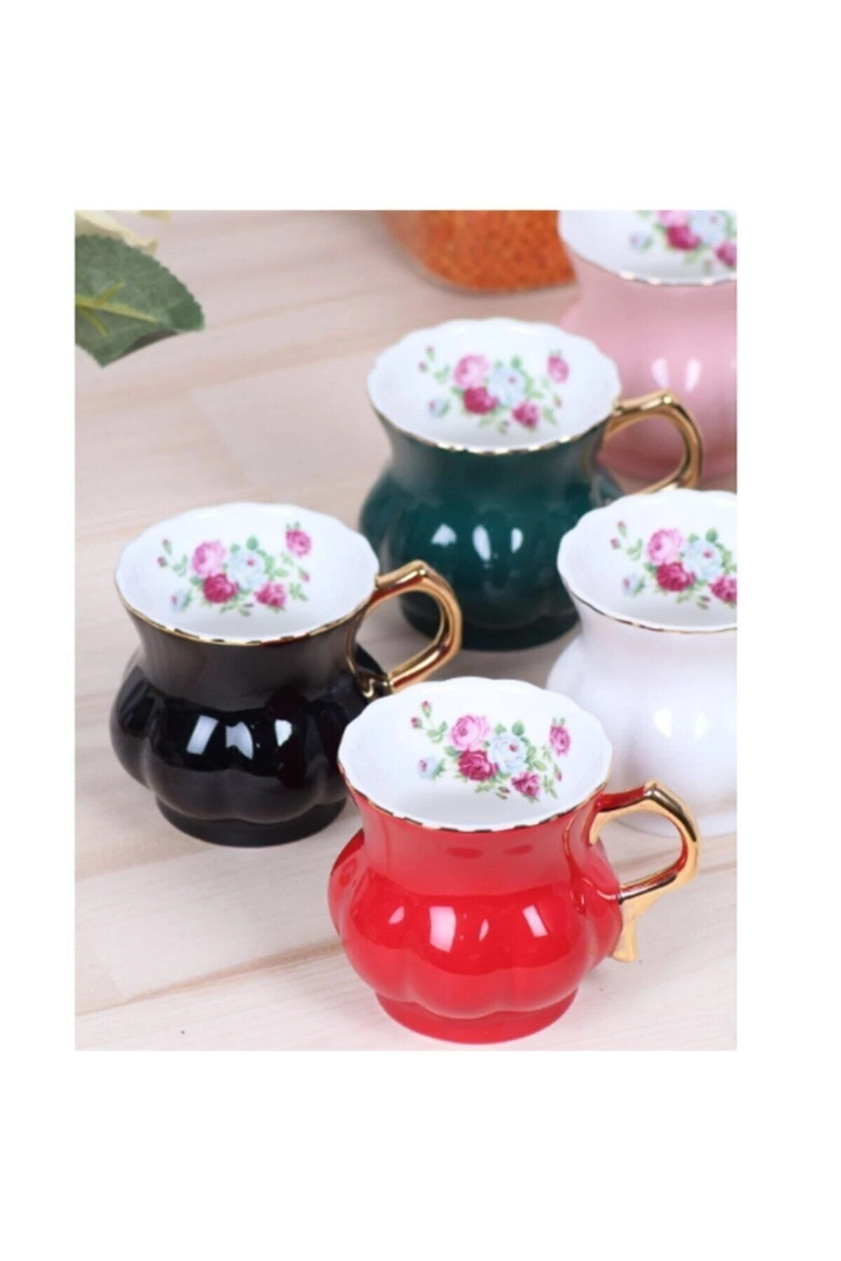 Porselen Ayran Kupa Seti 6’lı Renkli Fincan Seti