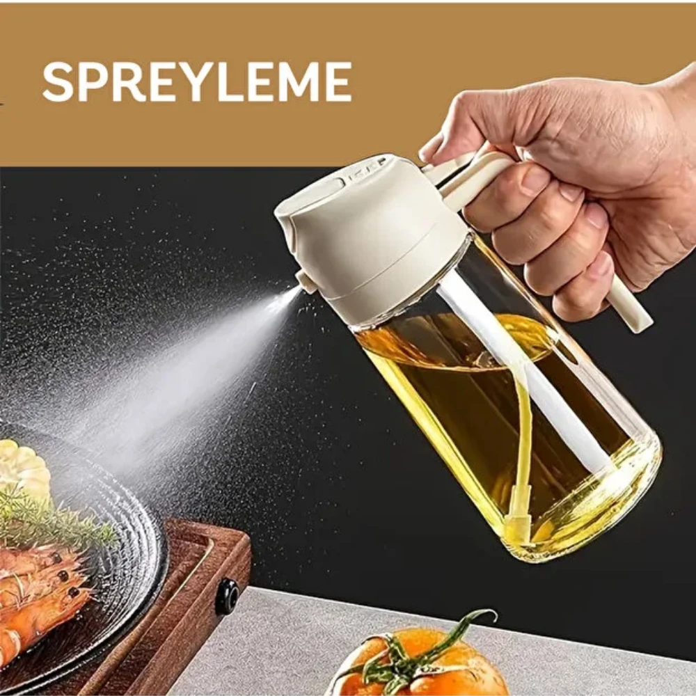 Çift Fonksiyonlu Cam Yağdanlık (Sprey+Dökme) 450 ML