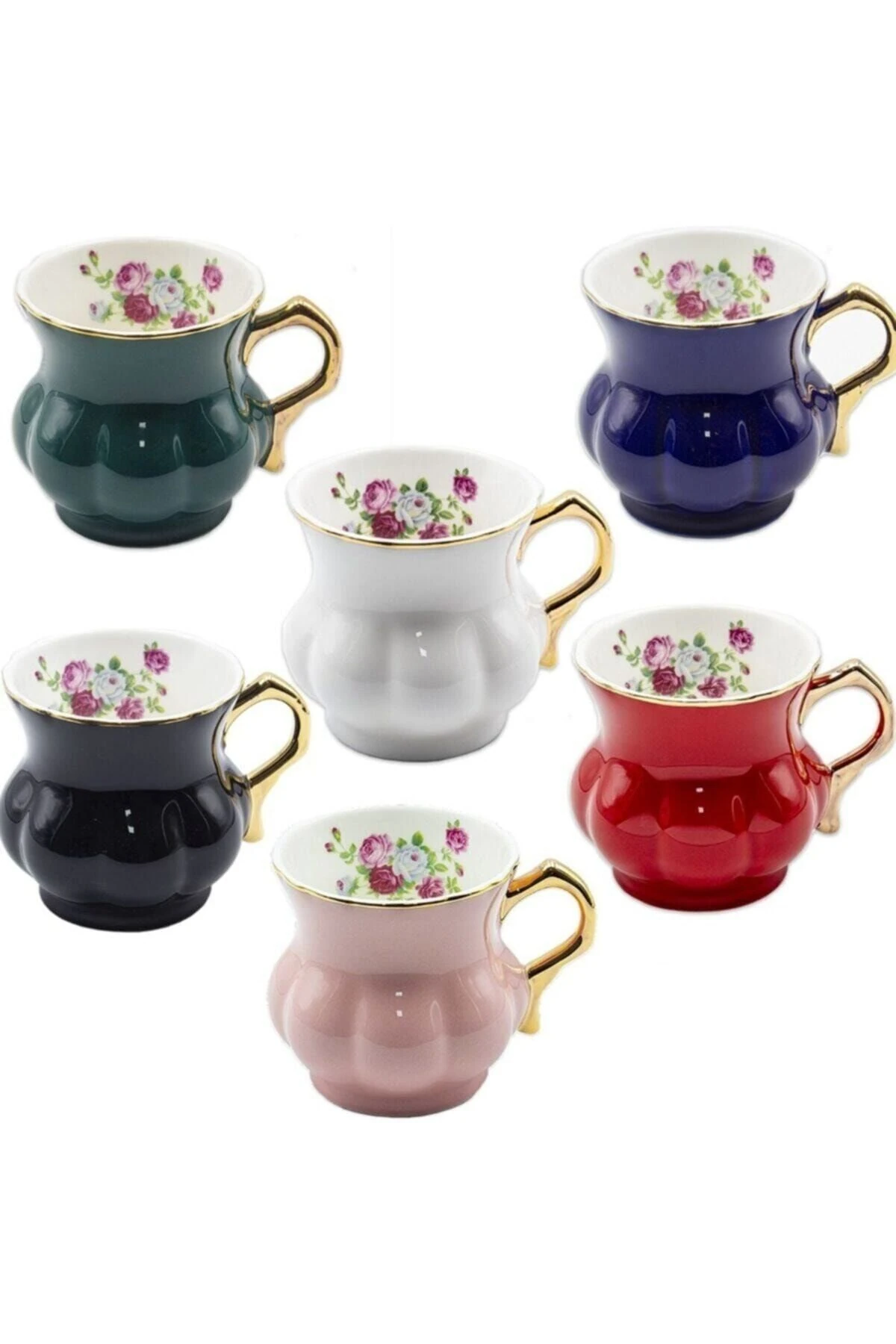 Porselen Ayran Kupa Seti 6’lı Renkli Fincan Seti