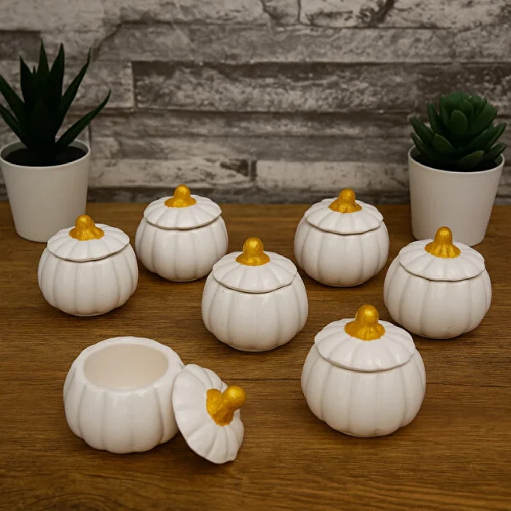 Kahve Yanı Beyaz Gold Kapaklı Kabak Lokumluk 1 adet