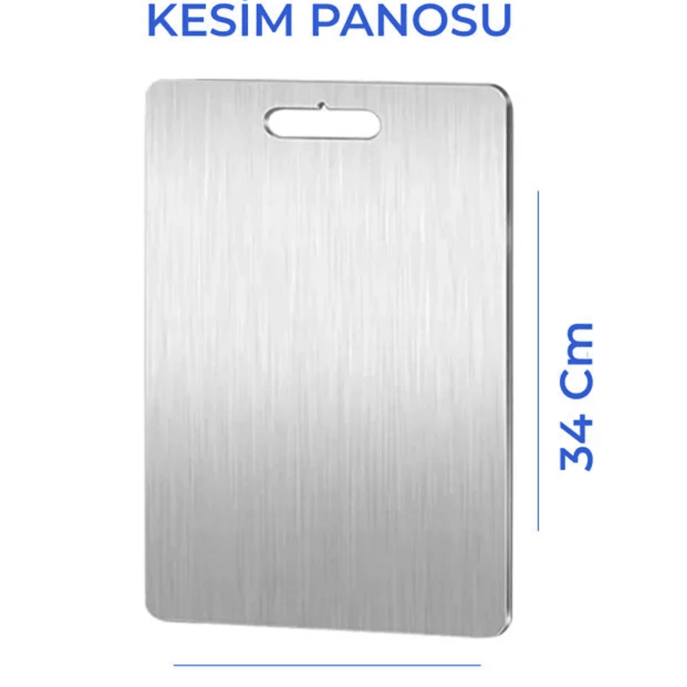Paslanmaz Çelik Kesme Tahtası 24x34 cm – Küf ve Koku Önleyici Mutfak Tahtası