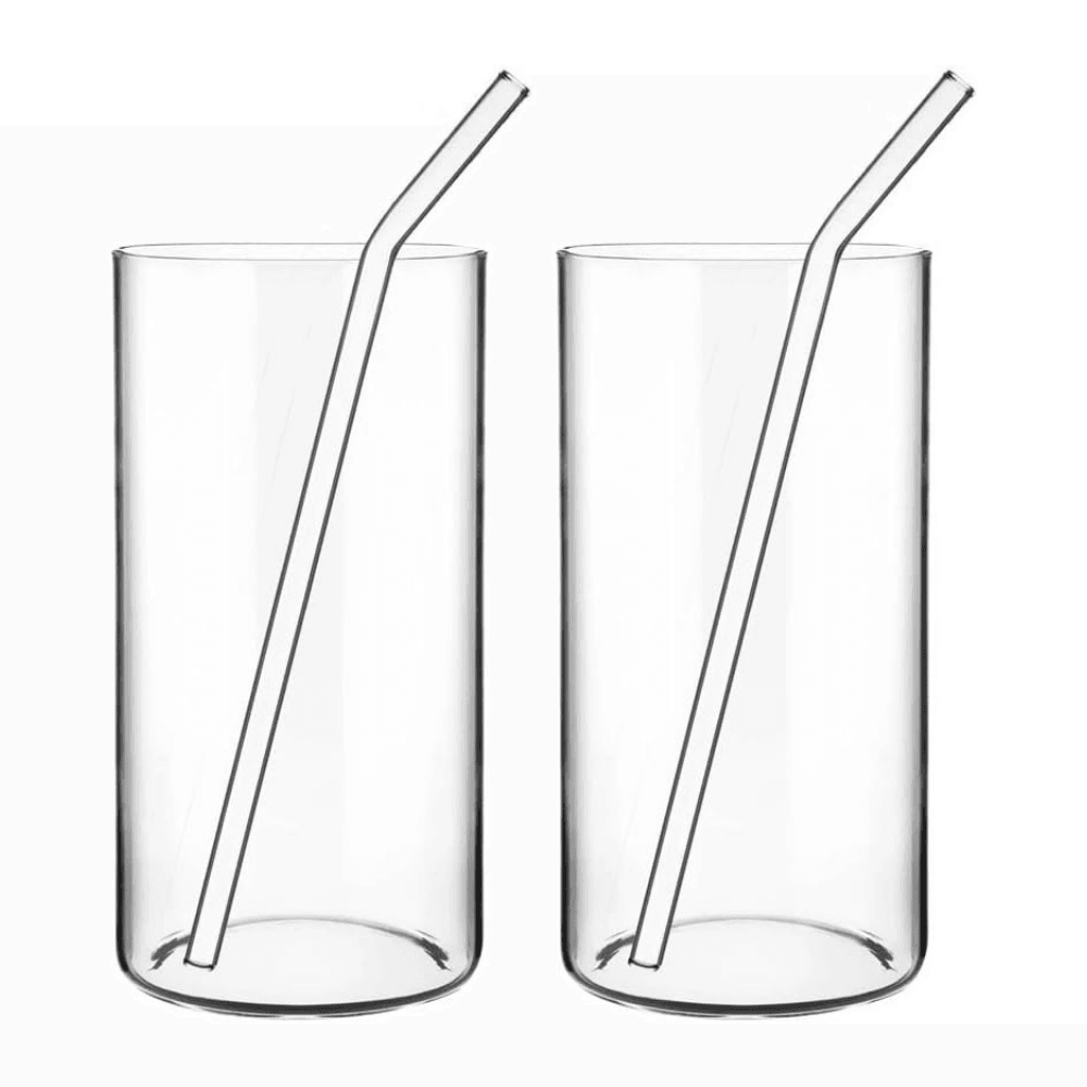  2 Li 450 ml Borasilikat Cam Pipetli Meşrubat Bardağı