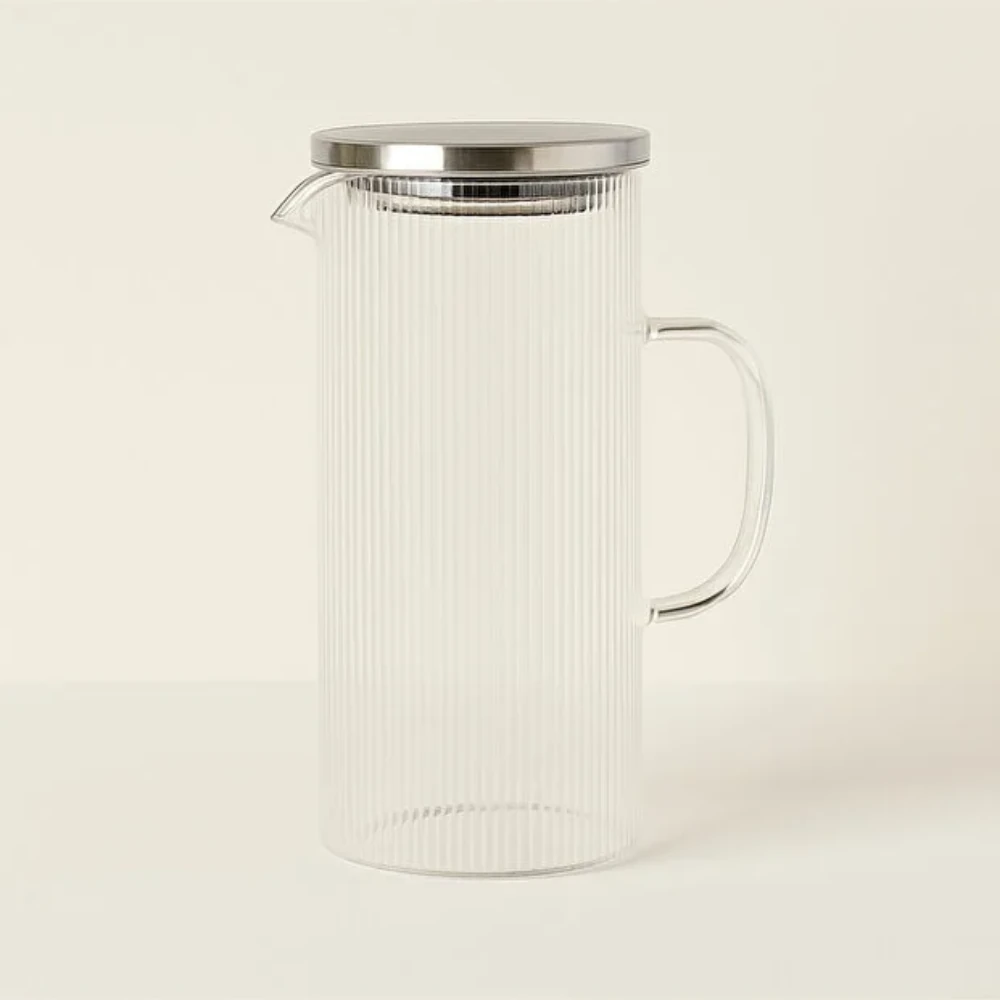 1500 ml Borosilikat İnce Desenli Cam Buzdolabı Sürahi