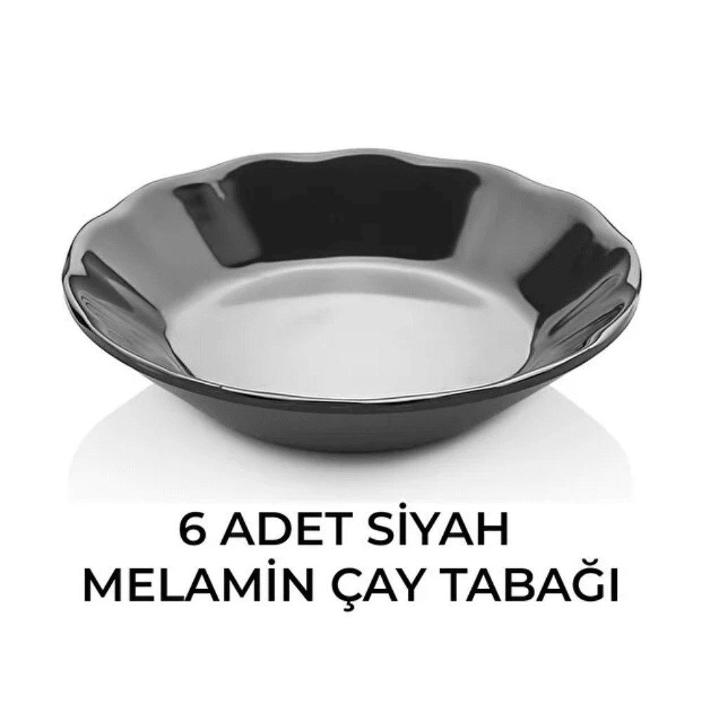 Atlas 6’lı Renkli Melamin Cafe & Restoran Çay Tabağı Seti 11 cm - Siyah