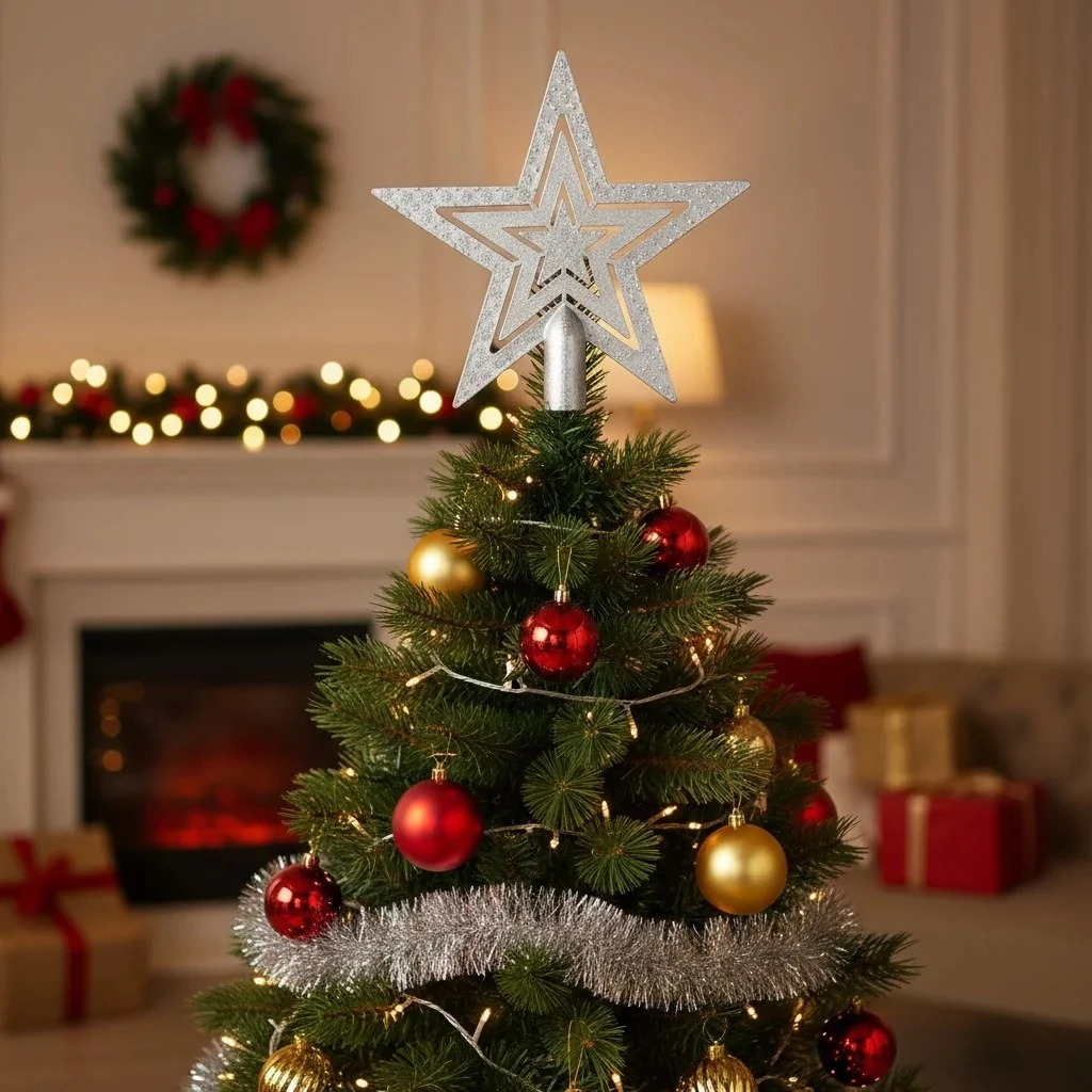 Yılbaşı Ağaç Tepesi Gümüş Yıldız 18 CM Noel Tepelik Süsü
