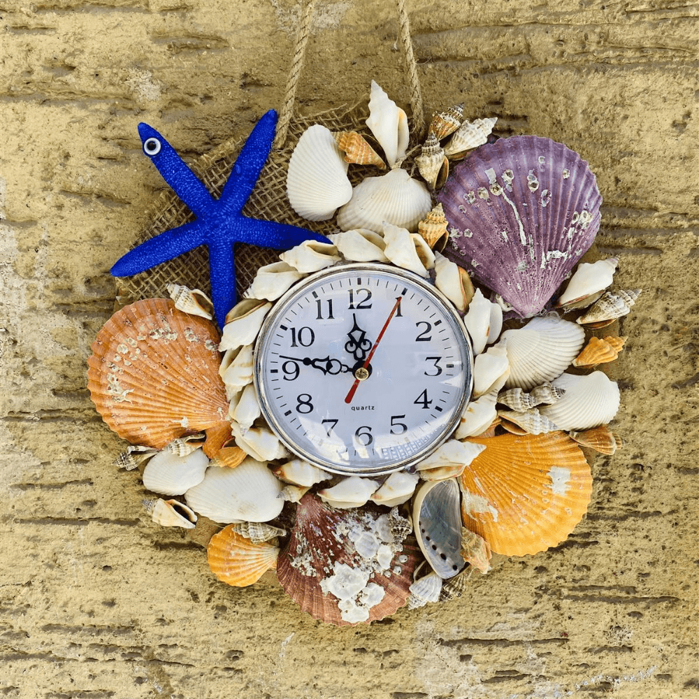 Deniz Kabuklu Renkli Yıldız Duvar Saati  - Mavi