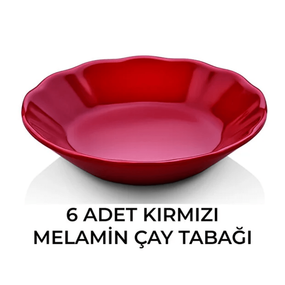 Atlas 6’lı Renkli Melamin Cafe & Restoran Çay Tabağı Seti 11 cm - Kırmızı