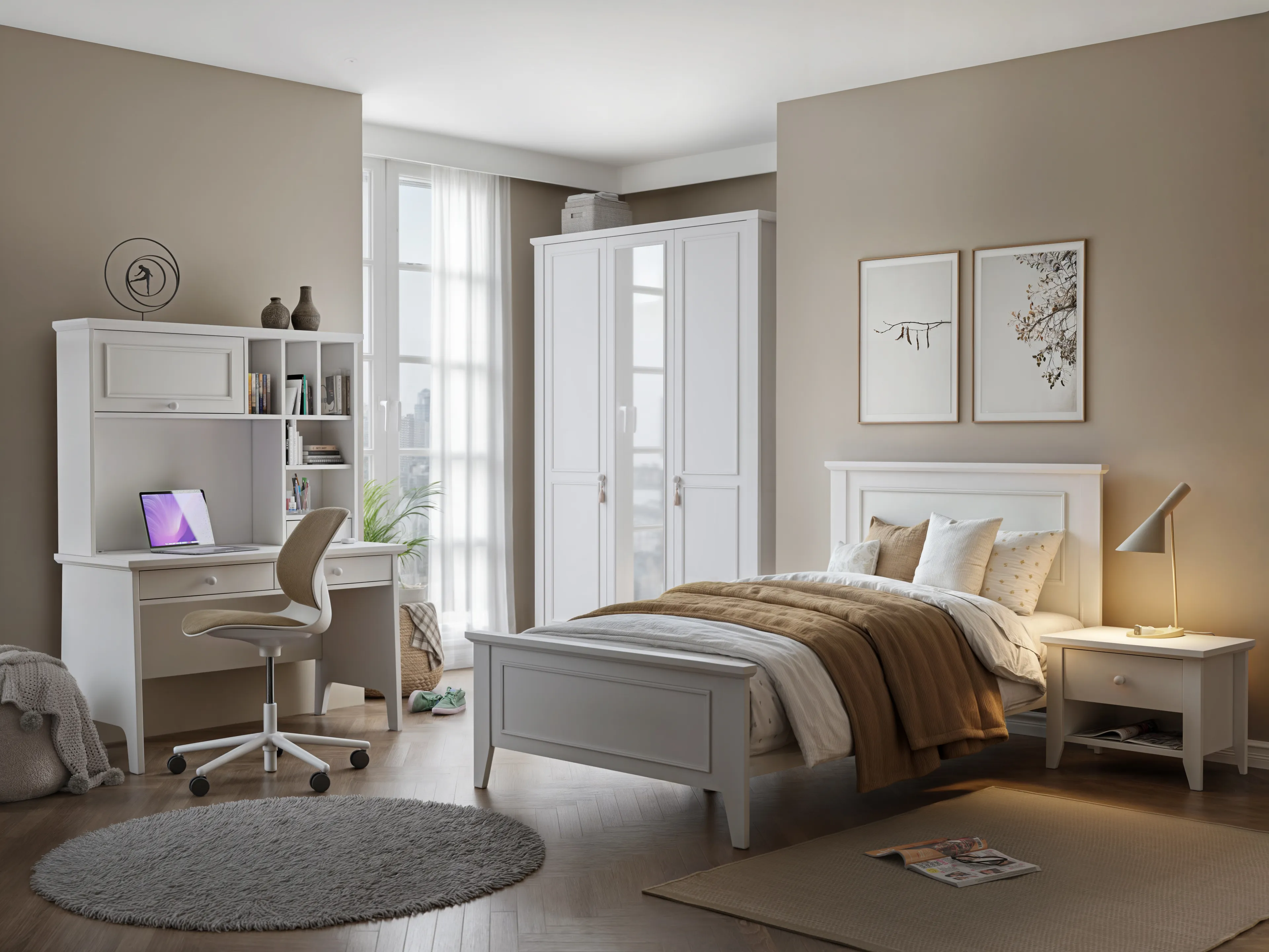 Siena Genç Odası - Beyaz - 3'lü Takım - Piyano Genç Odası