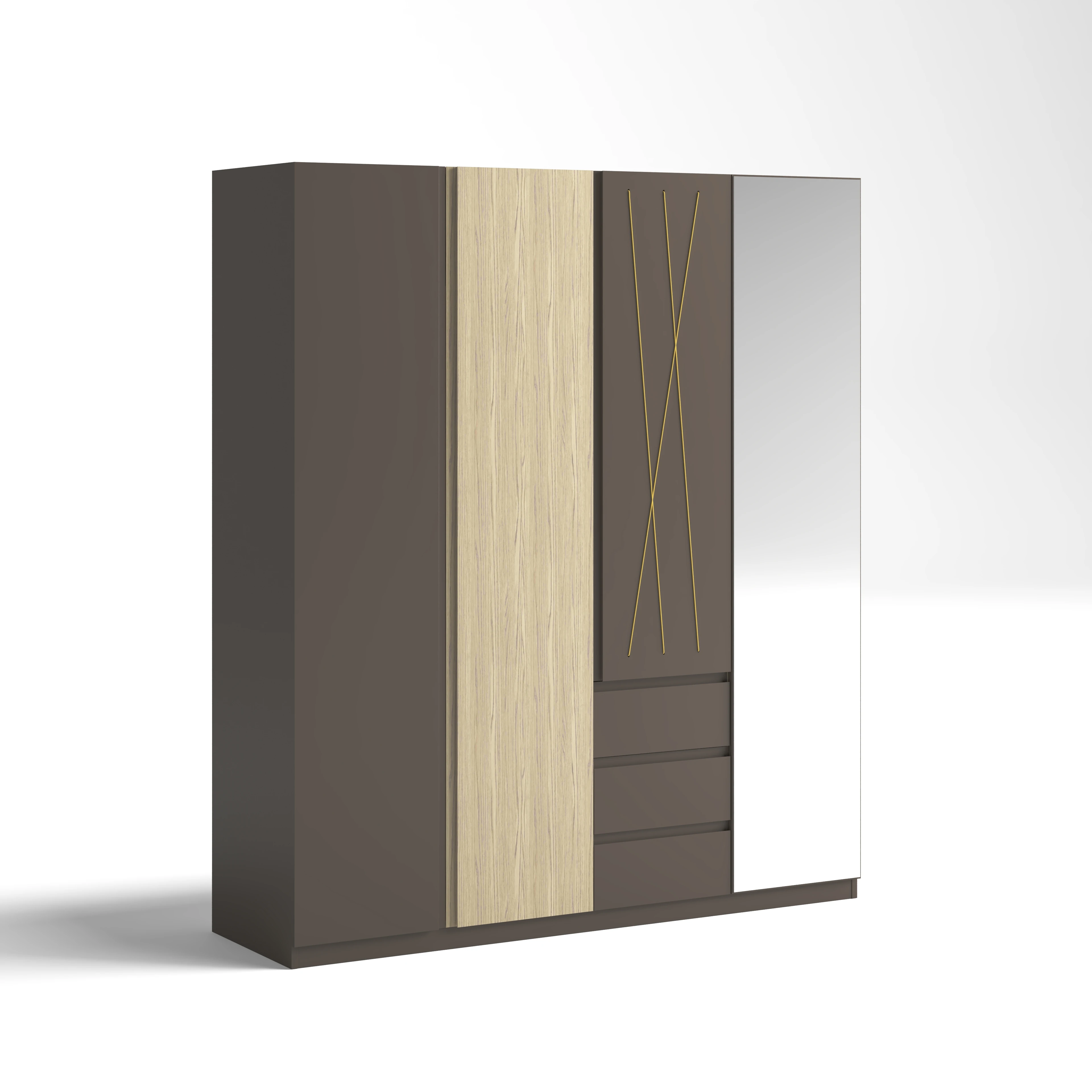 Bologno 3 Kapaklı Dolap - Ahşap Kahverengi - Piyano Genç Odası