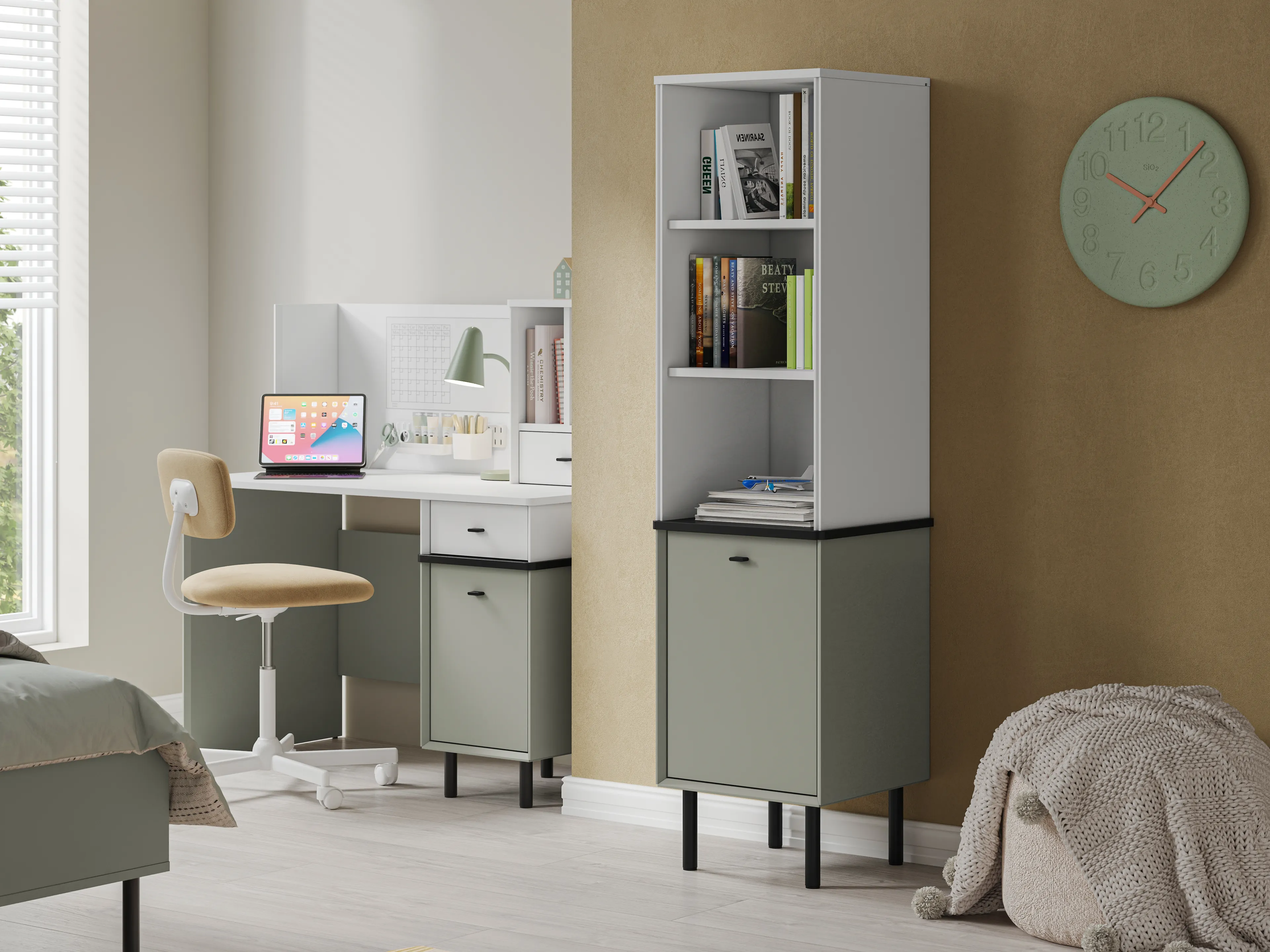 Petra Çalışma Masası - Beyaz Yeşil- Piyano Genç Odası