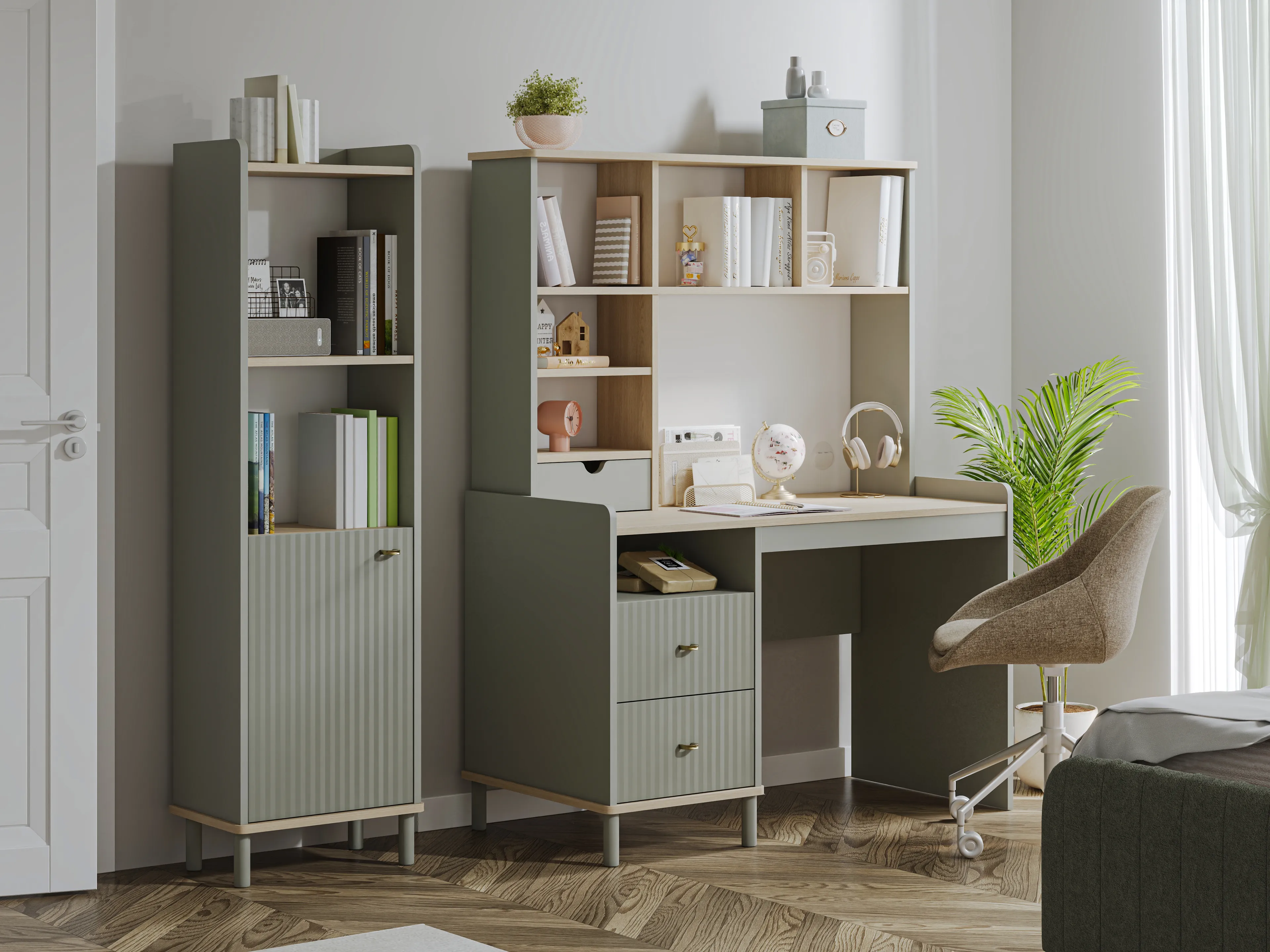 Mizu Çalışma Masası - Yeşil Ahşap - Piyano Genç Odası