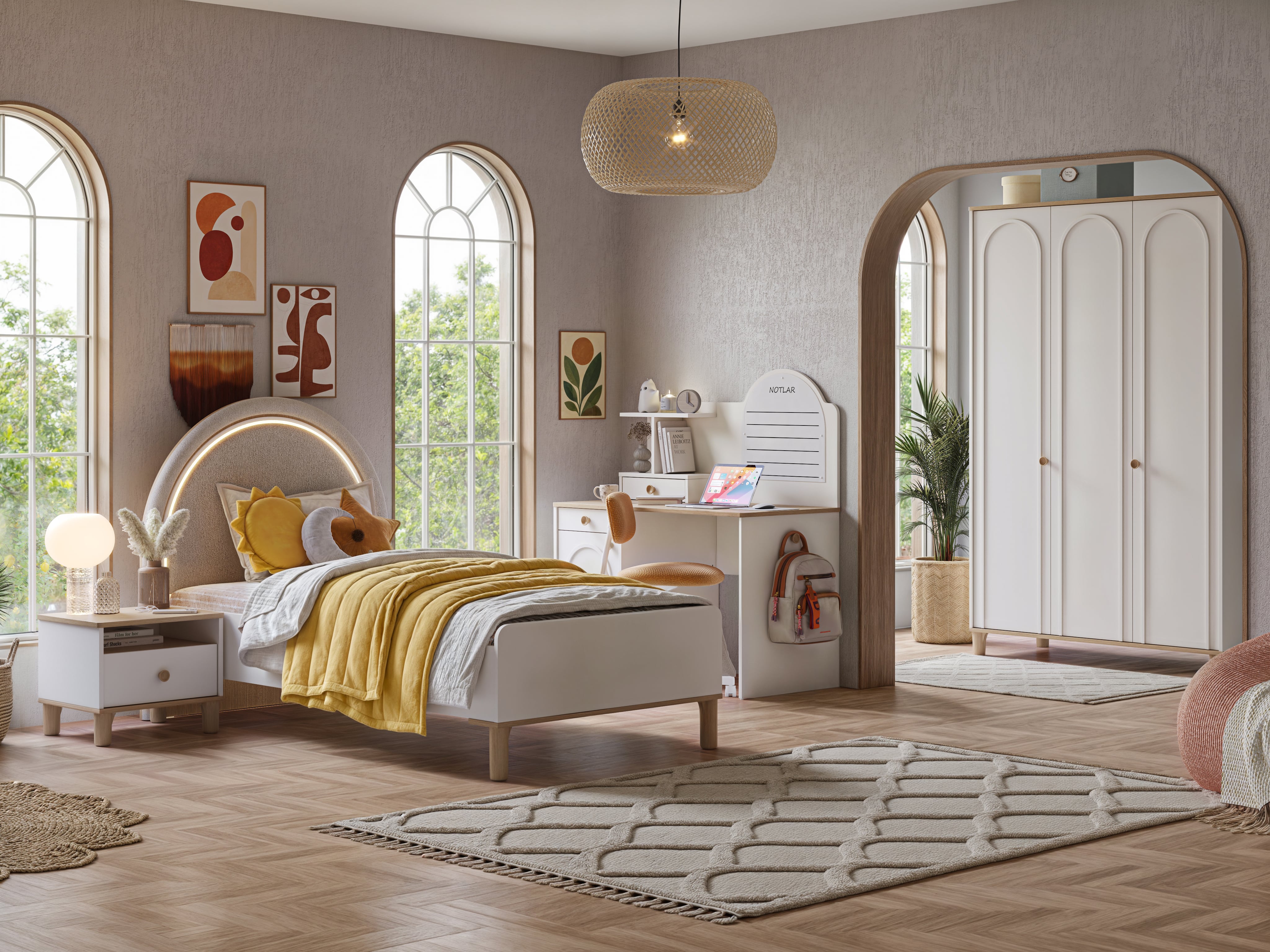 Bohem Genç Odası - Ahşap Krem - Piyano Genç Odası