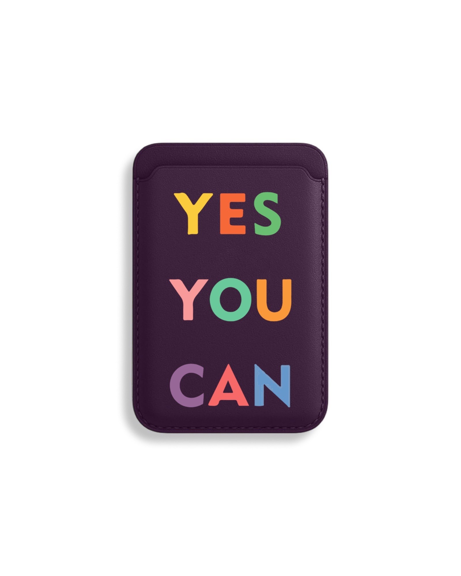 Apple iPhone Cüzdan Kartlık Mor Motto - Yes you can