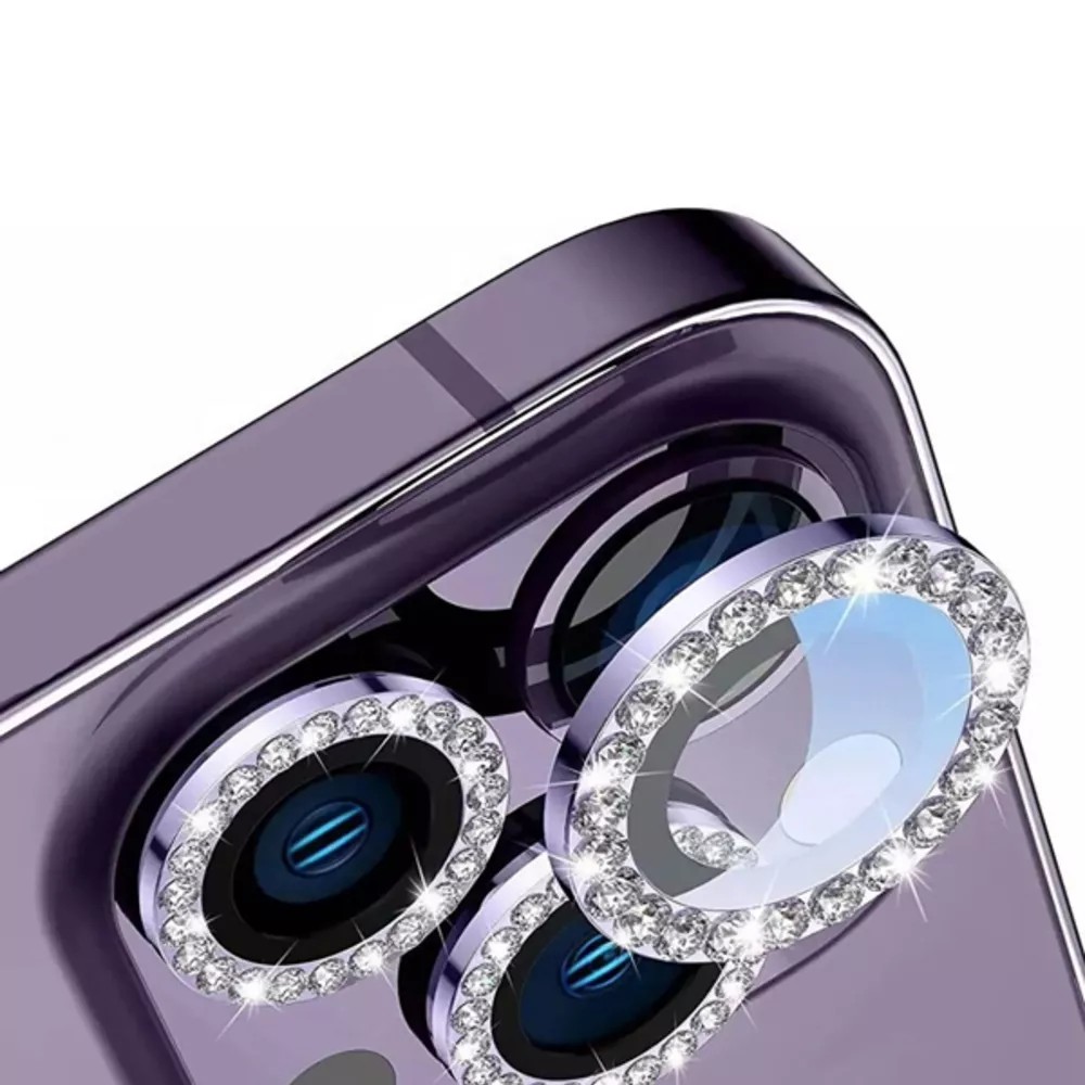 Apple iPhone Kamera Koruyucu - Taşlı - Purple