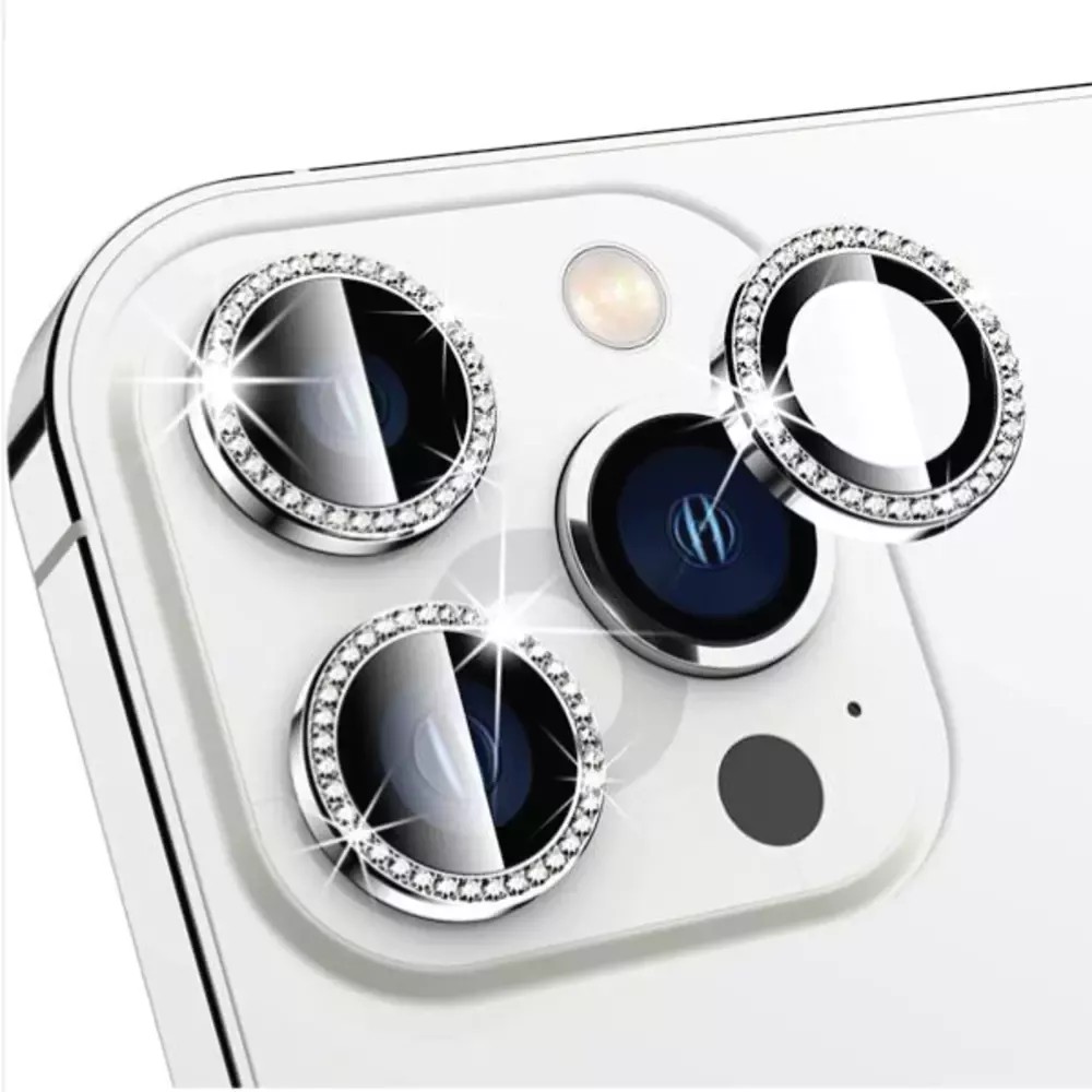 Apple iPhone Kamera Koruyucu - Taşlı - Silver