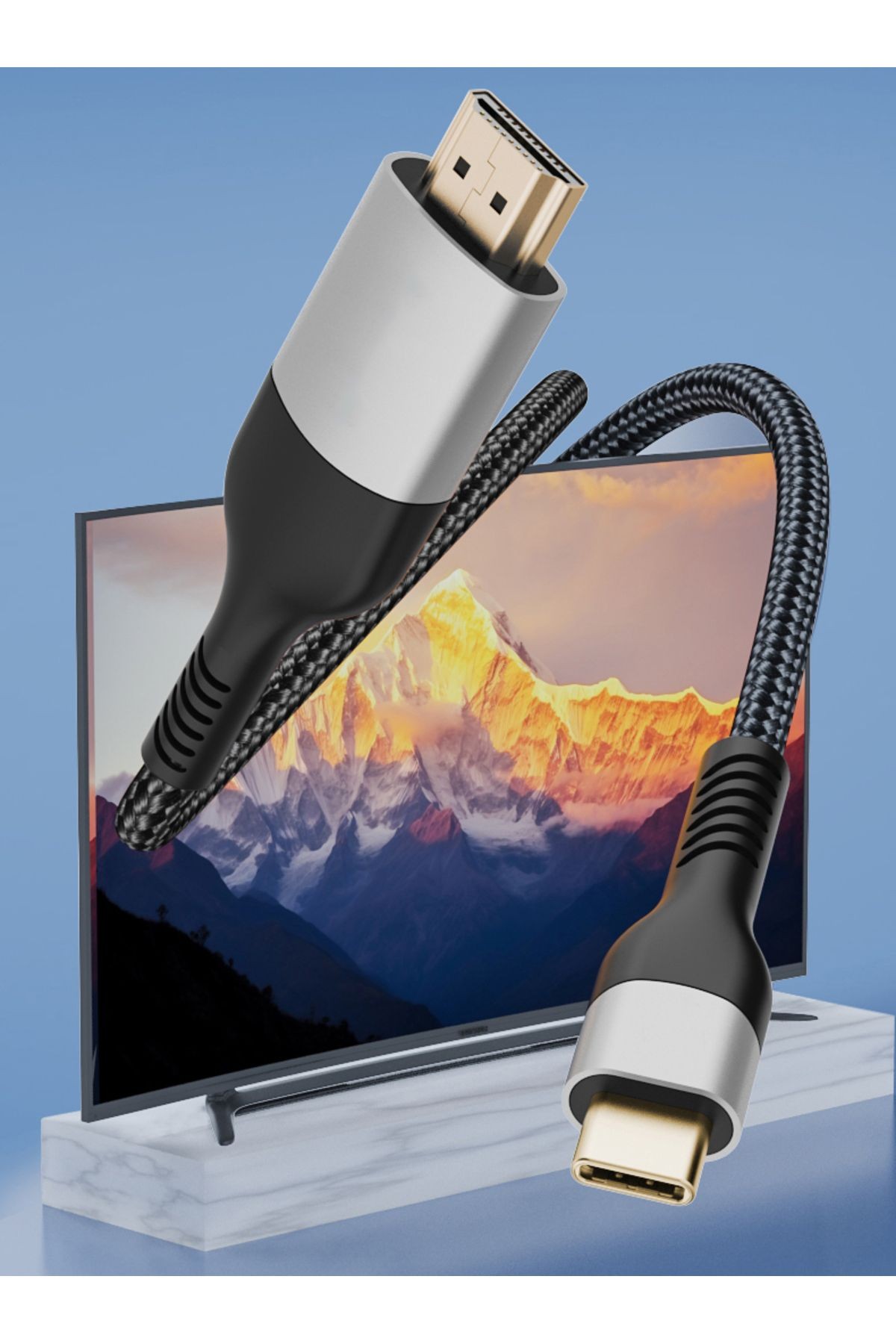 Gri QG06 8K 60 Hz Görüntü Kalitesi Type-C to HDMI Kablo 1.8M-DorukPlus Uyumlu