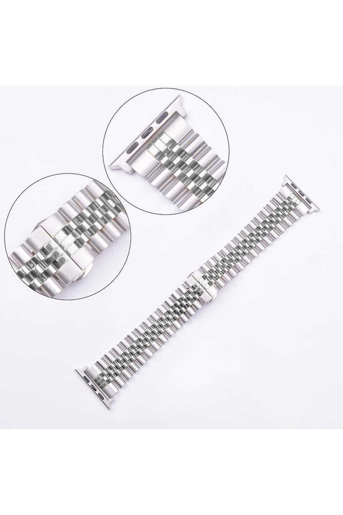 Watch 38mm Uyumlu KRD-36 Metal Zore Kordon-Gümüş-Siyah