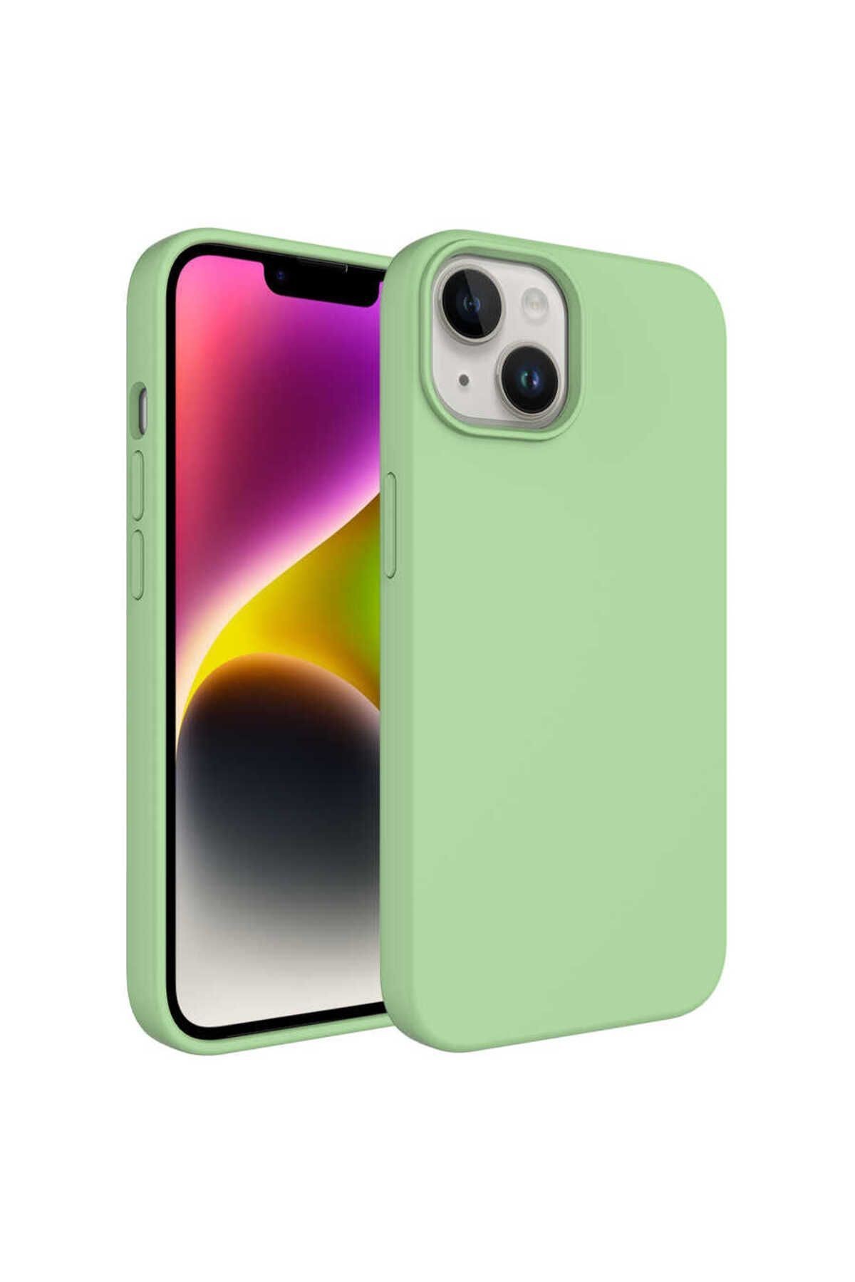 iPhone 14 Uyumlu Sıvı Teknolojili Silinebilir Sert Zore Kivi Kılıf-Açık Yeşil