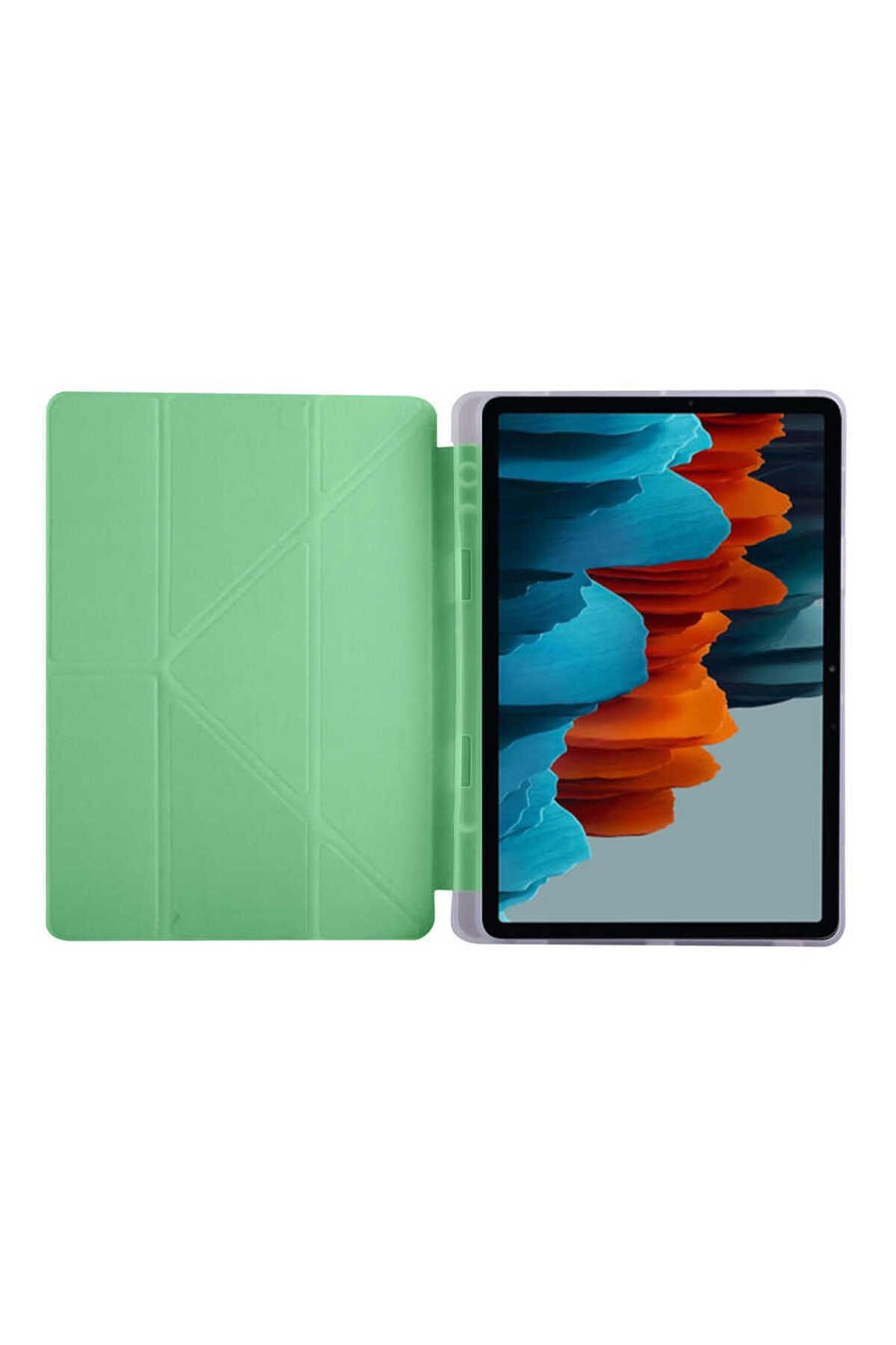 Galaxy Tab S7 T870 Kılıf  RES24 Tri Folding Kalem Bölmeli Standlı Kılıf-Koyu Yeşil