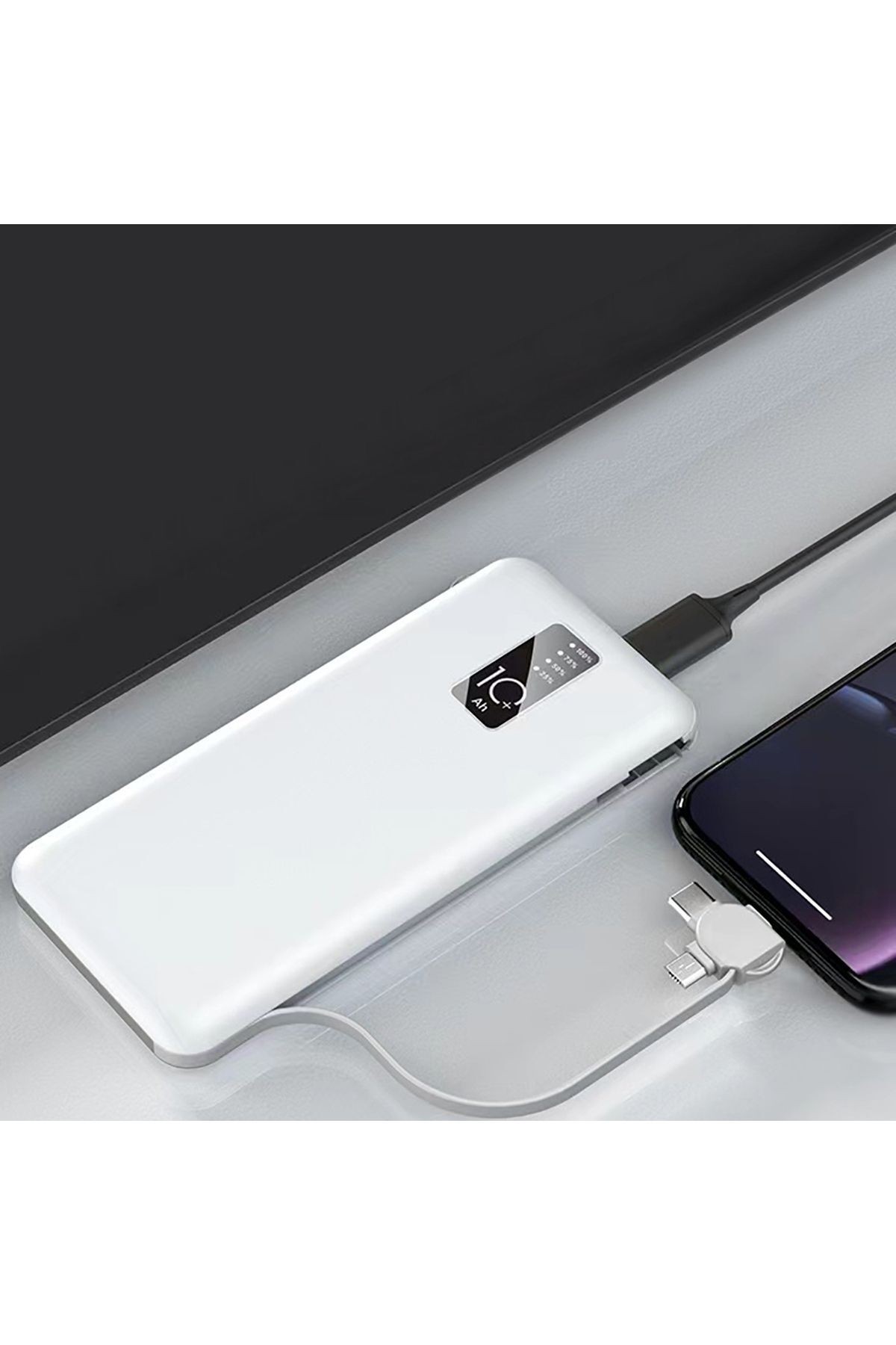 Beyaz PW-05 Hızlı Led Göstergeli Micro Lightning Type-C Kablolu Taşınabilir Powerbank 10000mAh Zore