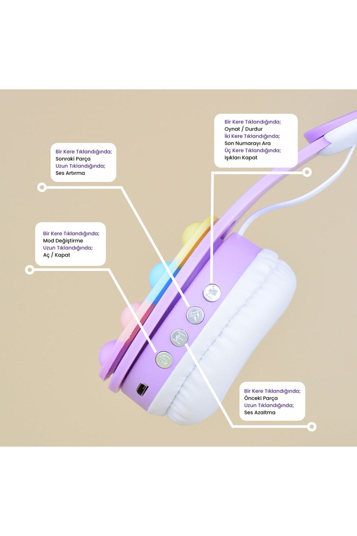 B30 RGB Led Işıklı Kedi Kulağı Band Tasarımı Ayarlanabilir Katlanabilir Kulak Üstü Bluetooth Ku