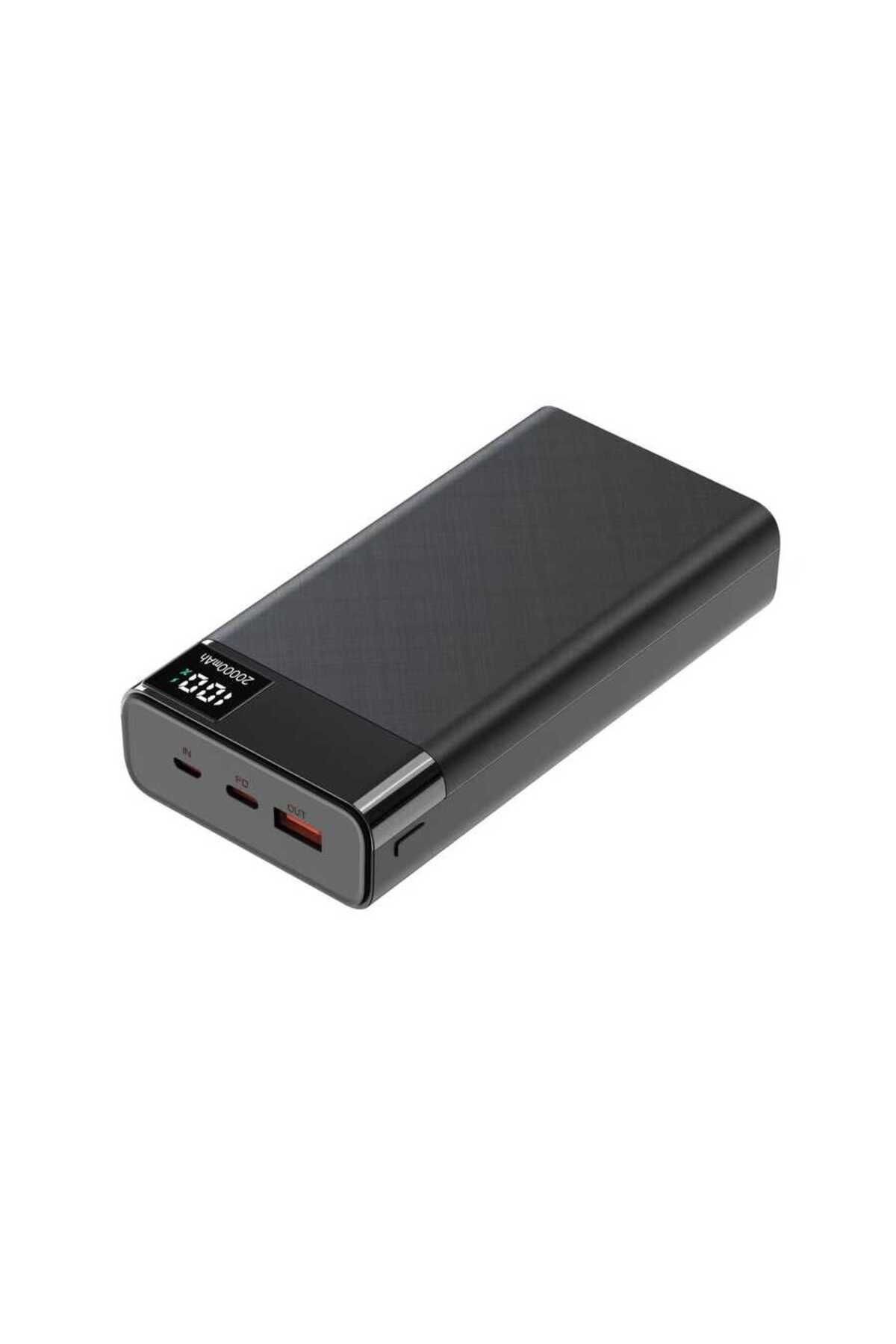 Siyah B-12 QC 3.0 Hızlı Şarj Özellikli 22.5W Led Göstergeli Taşınabilir Powerbank 20000 mAh Zore