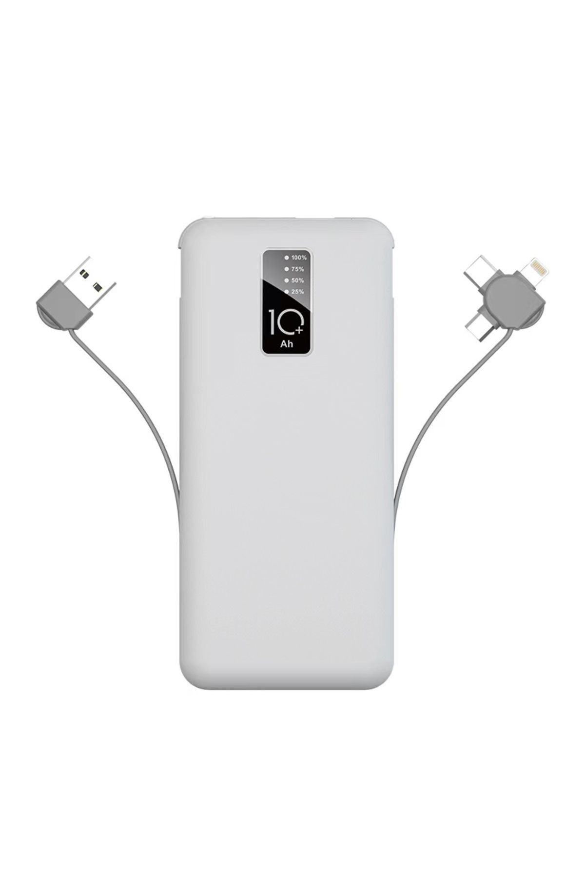 Beyaz PW-05 Hızlı Led Göstergeli Micro Lightning Type-C Kablolu Taşınabilir Powerbank 10000mAh Zore