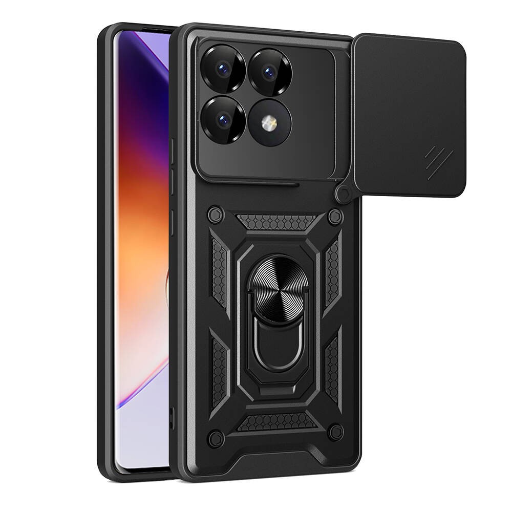 Xiaomi Poco F6 Pro Kılıf Magnetik Standlı Kamera Korumalı Zore Sürgülü Vega Kılıf