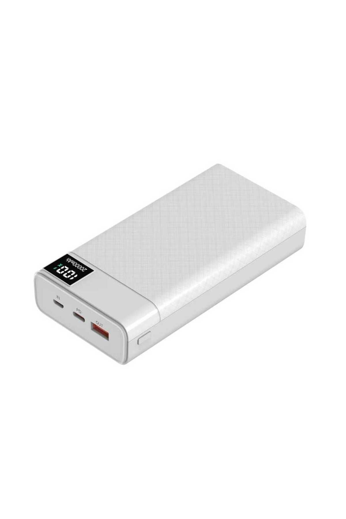 Beyaz B-12 QC 3.0 Hızlı Şarj Özellikli 22.5W Led Göstergeli Taşınabilir Powerbank 20000 mAh Zore