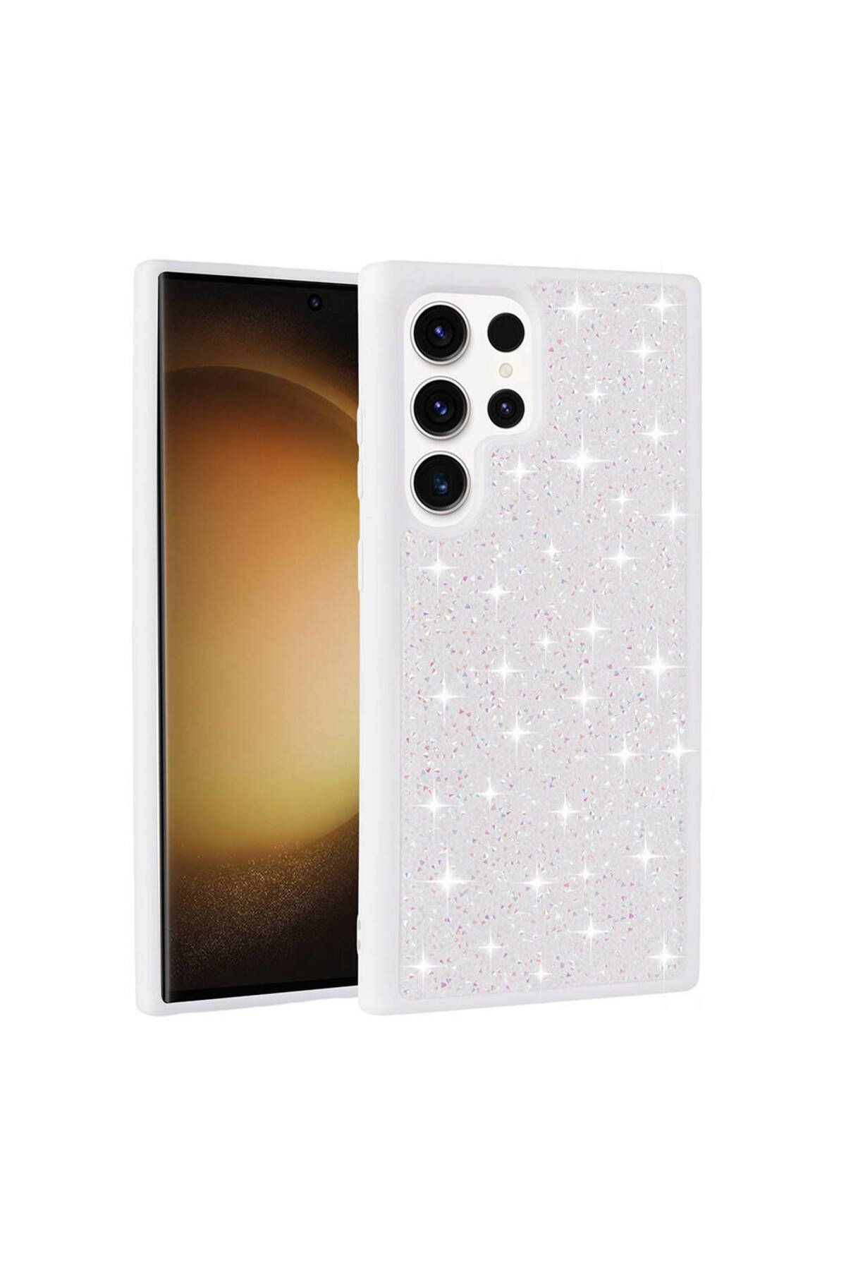Galaxy S23 Ultra Uyumlu Parlak Taşlı Tasarım Pırlanta Zore Kılıf-Pembe