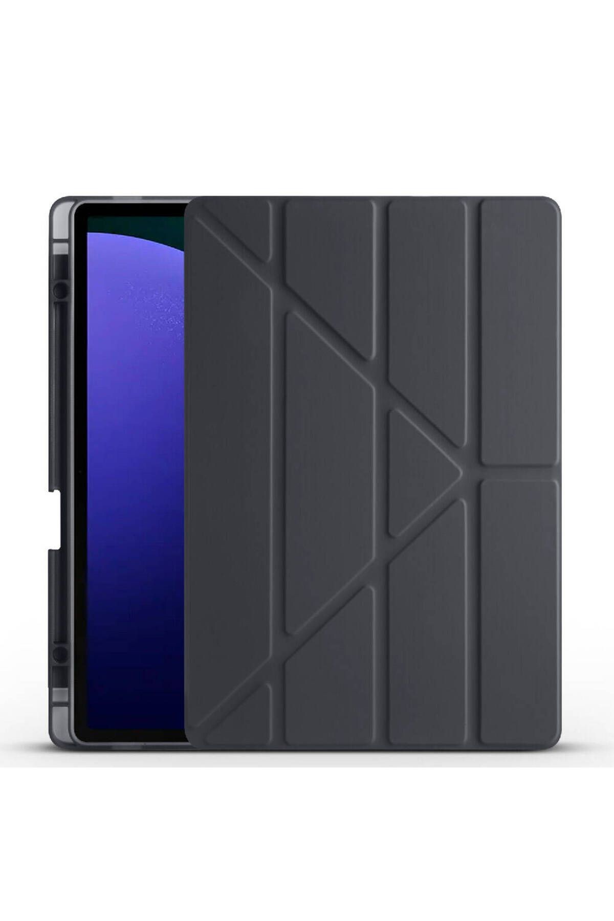Galaxy Tab S9 Plus Kılıf  Zore Tri Folding Kalem Bölmeli Standlı Kılıf-Siyah