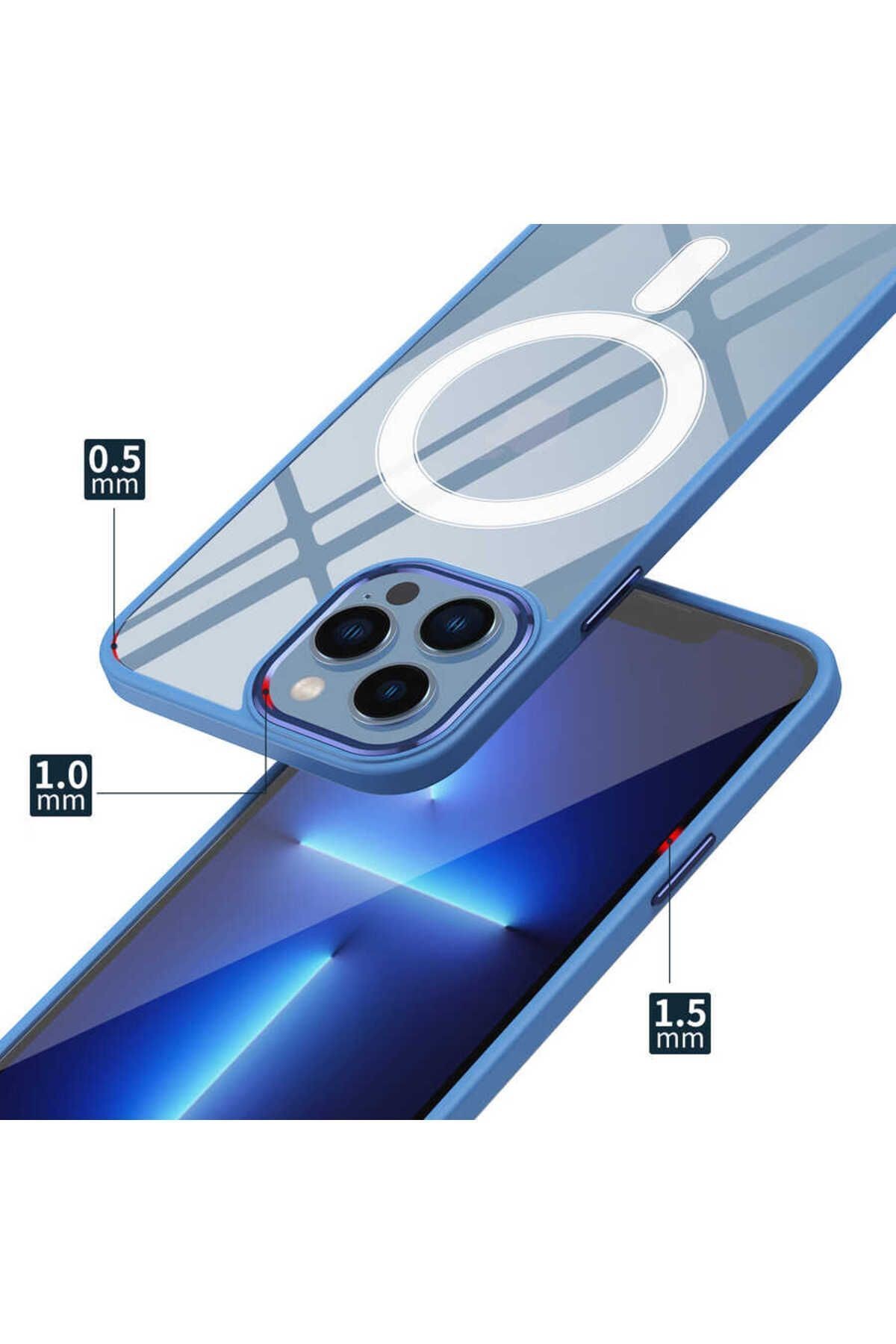 iPhone 14 Uyumlu Wireless Şarj Özellikli Zore Krom Magsafe Silikon Kılıf-Siyah