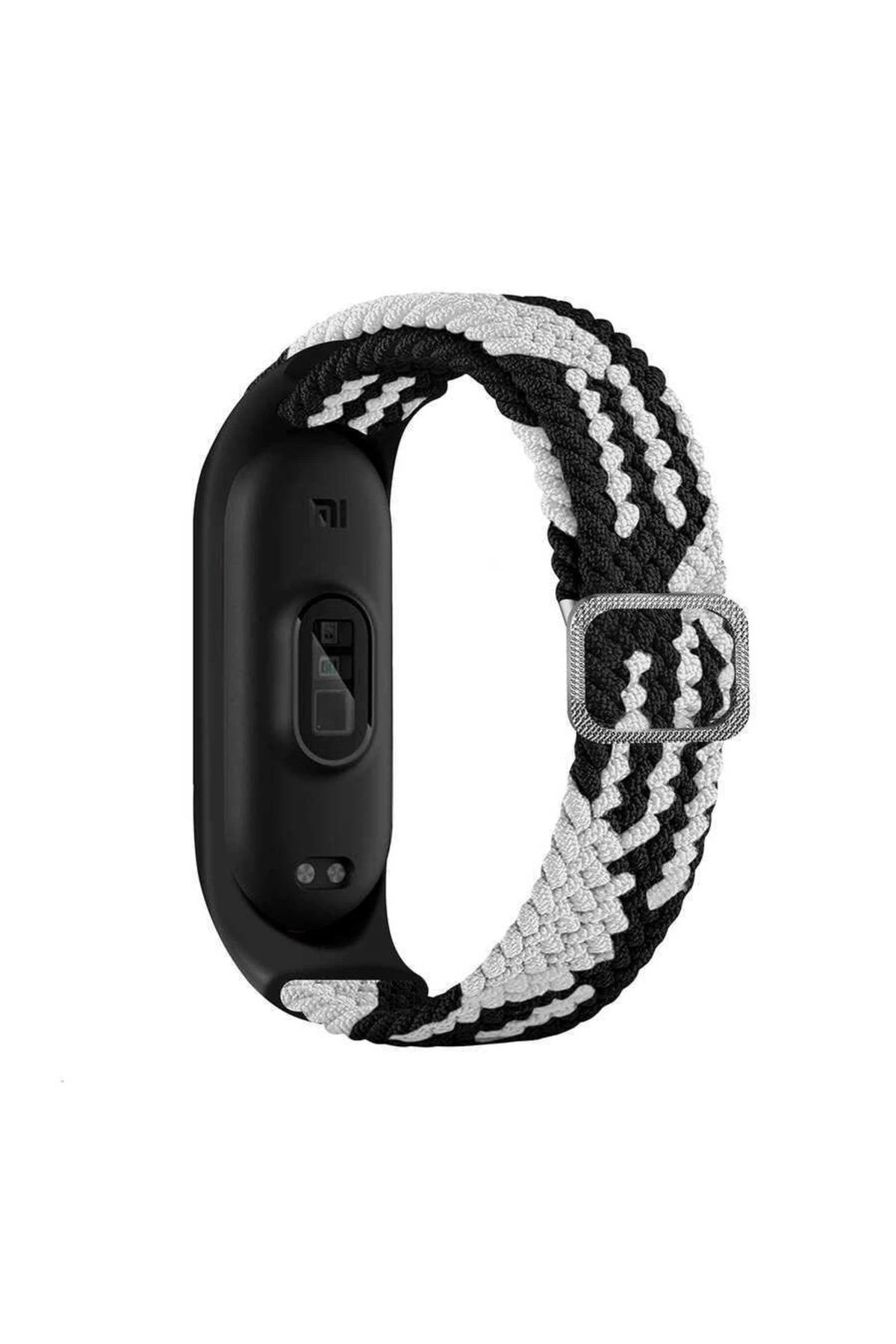 Xiaomi Mi Band 4 Uyumlu KRD-49 Örgü Zore Kordon-Siyah-Beyaz