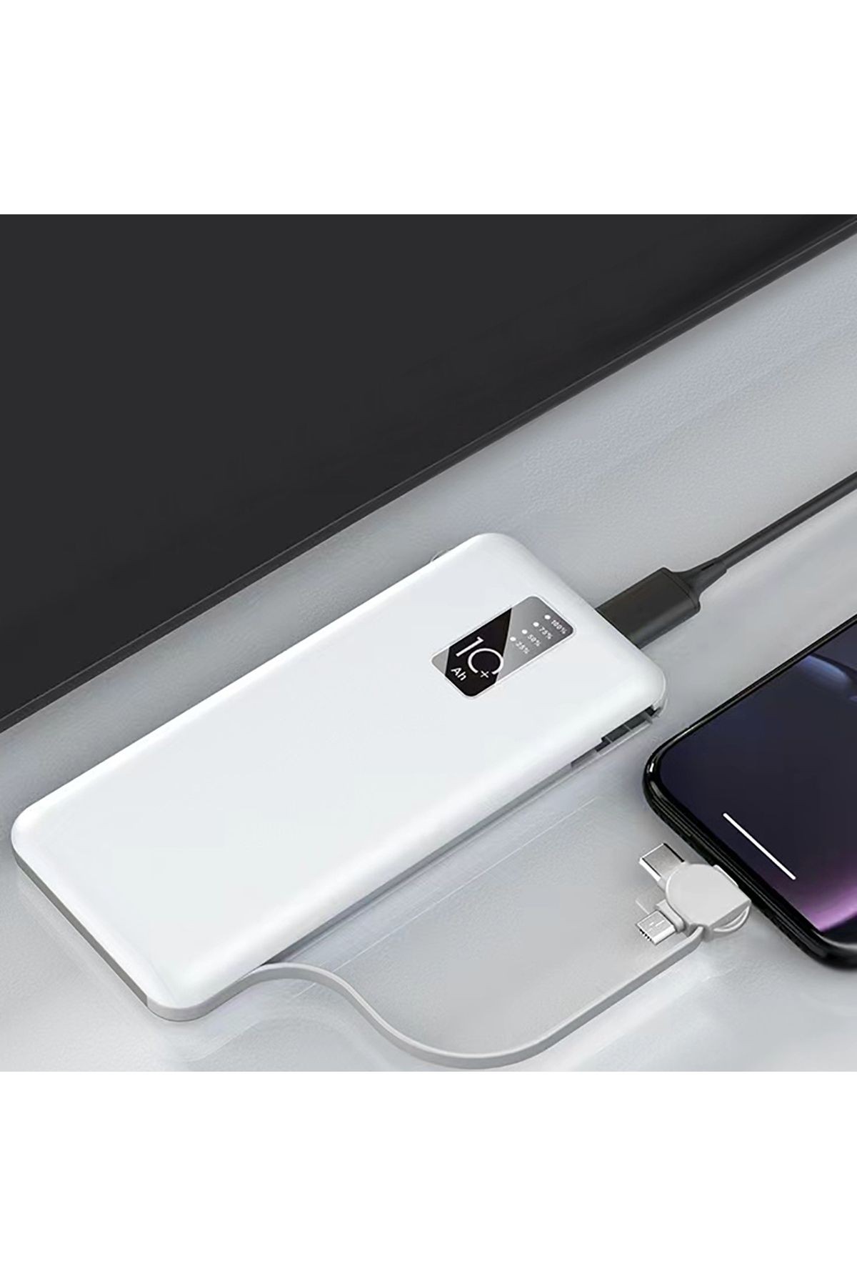 Siyah PW-05 Hızlı Led Göstergeli Micro Lightning Type-C Kablolu Taşınabilir Powerbank 10000mAh Zore