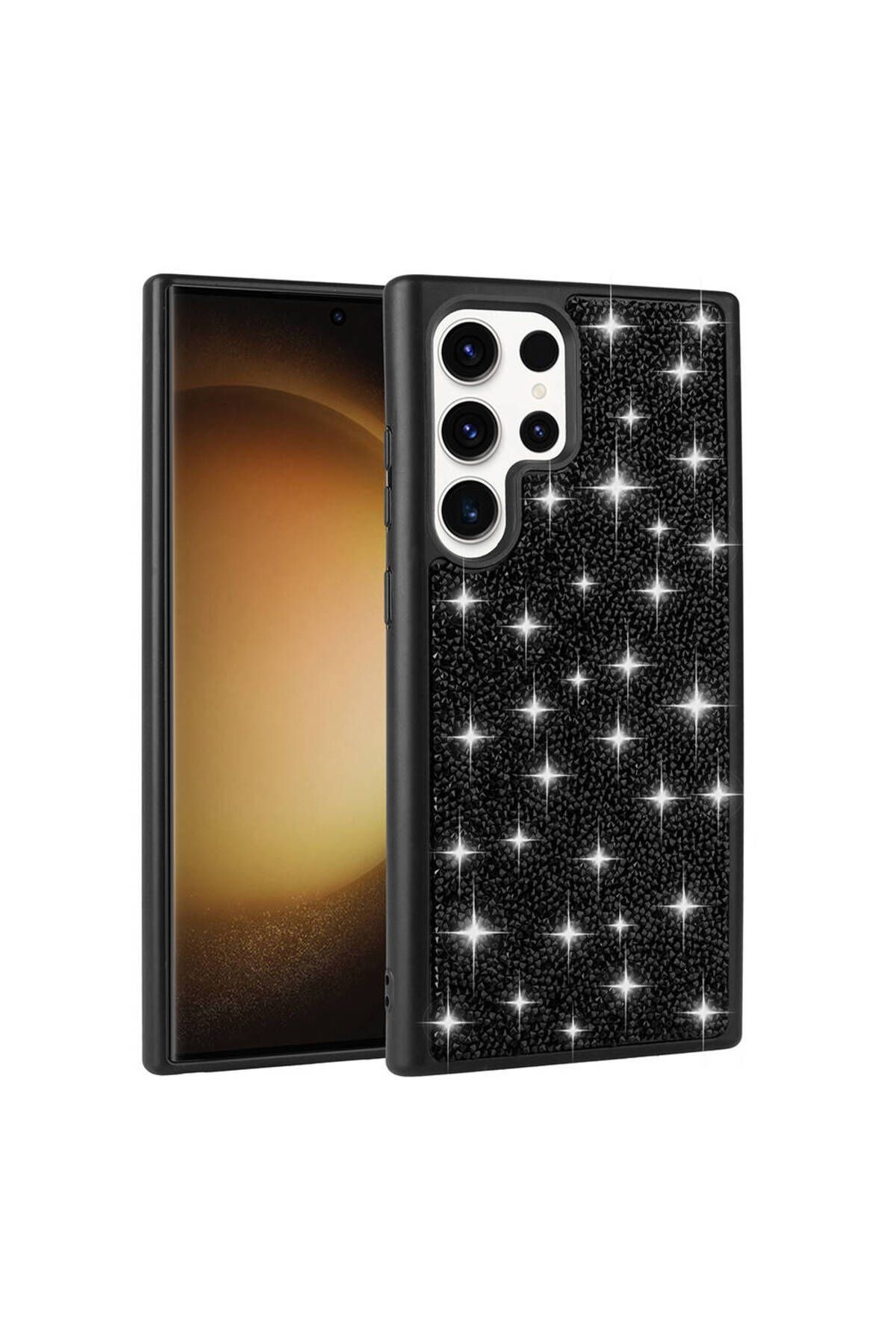 Galaxy S23 Ultra Uyumlu Parlak Taşlı Tasarım Pırlanta Zore Kılıf-Pembe