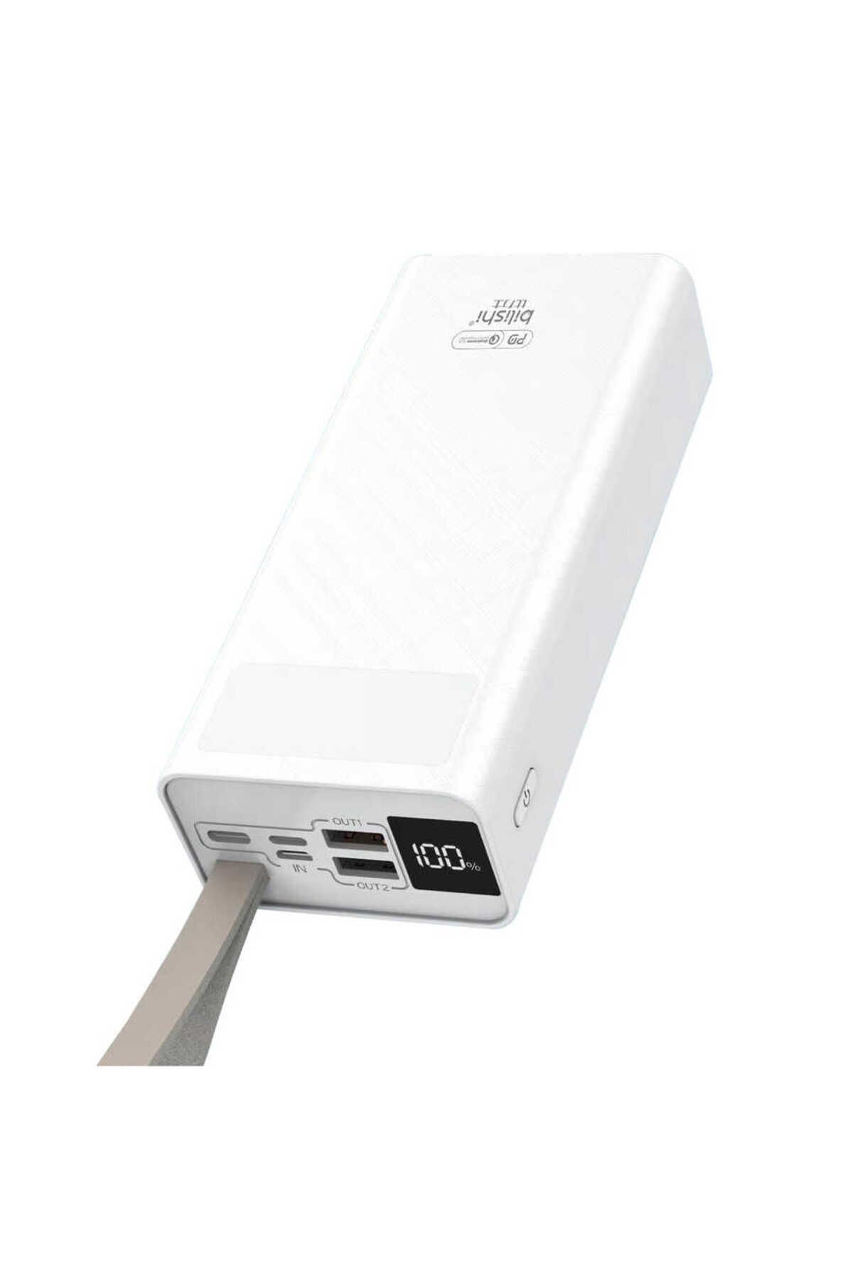 B-30 Askılı Led Göstergeli Taşınabilir Powerbank 30000 mAh-Beyaz