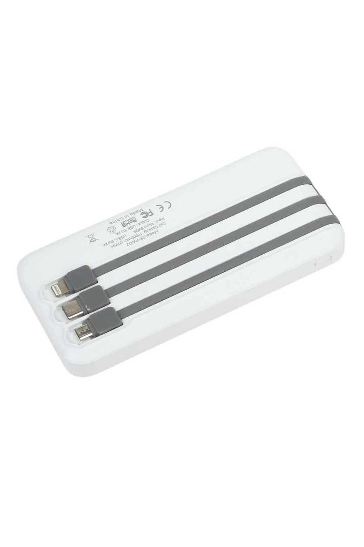 Zore ZR-PW02 Type-C - Micro - Lightning Led Göstergeli Taşınabilir Powerbank 10000 mAh-Beyaz