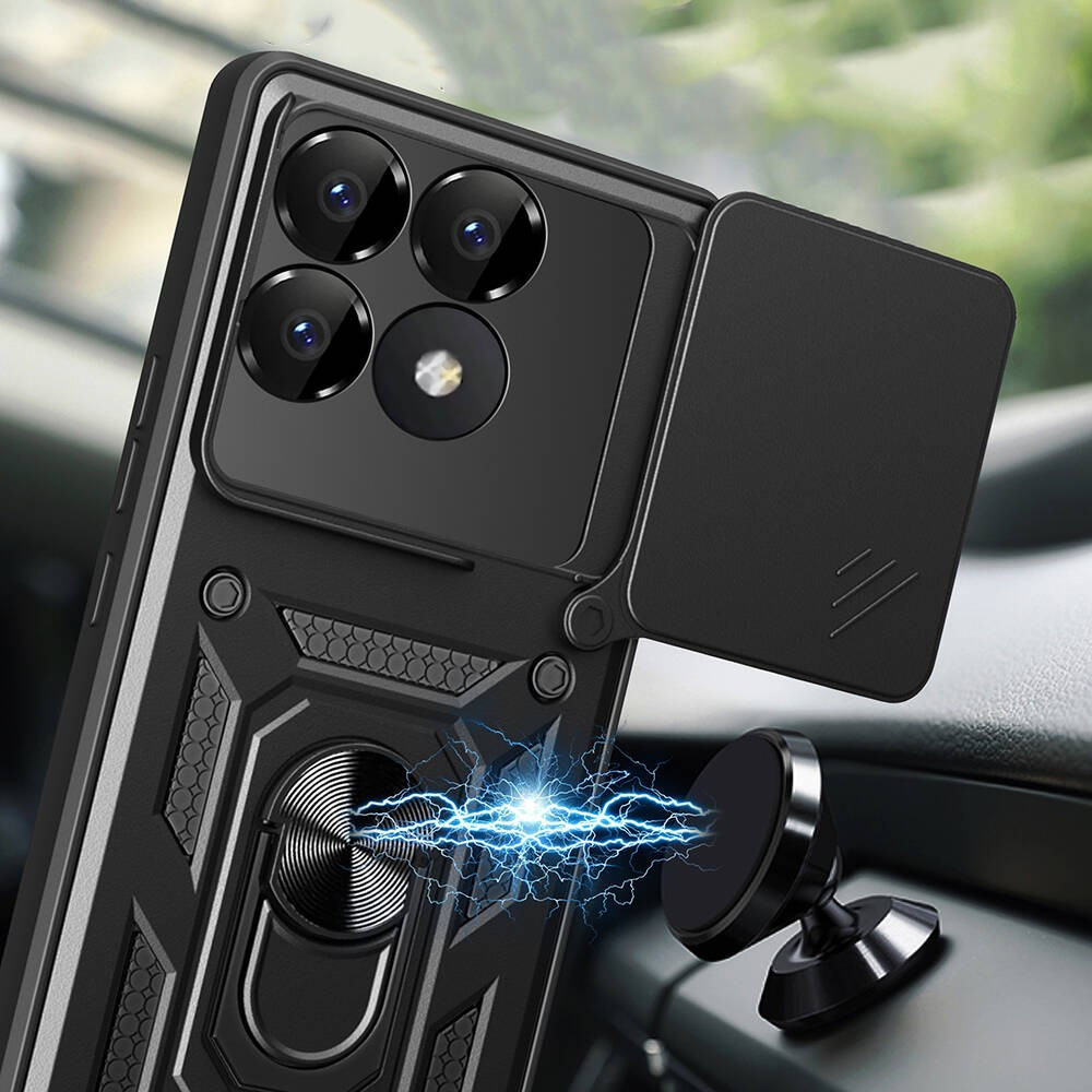 Xiaomi Poco F6 Pro Kılıf Magnetik Standlı Kamera Korumalı Zore Sürgülü Vega Kılıf