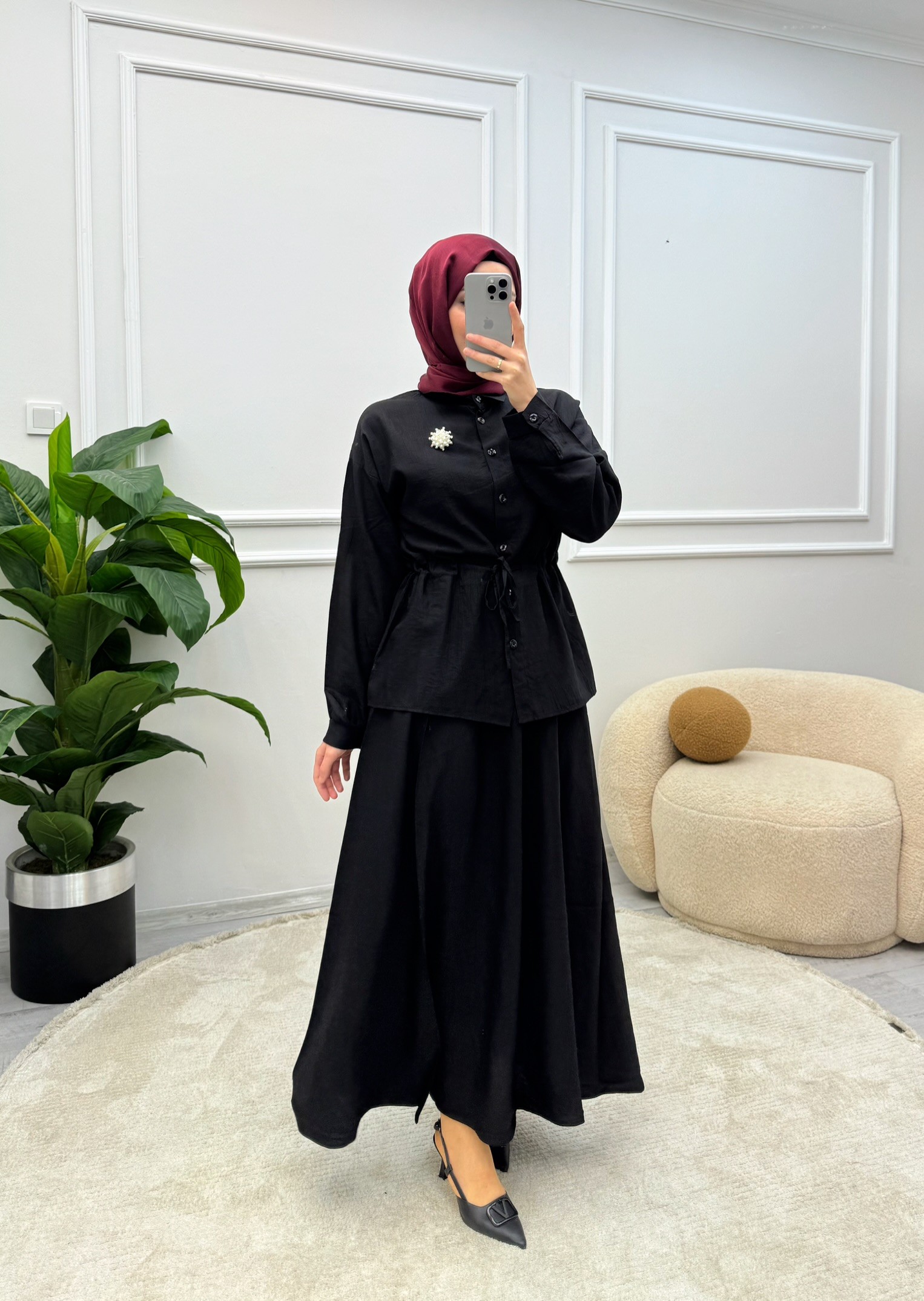 Pery Broşlu Etek Takım - Siyah