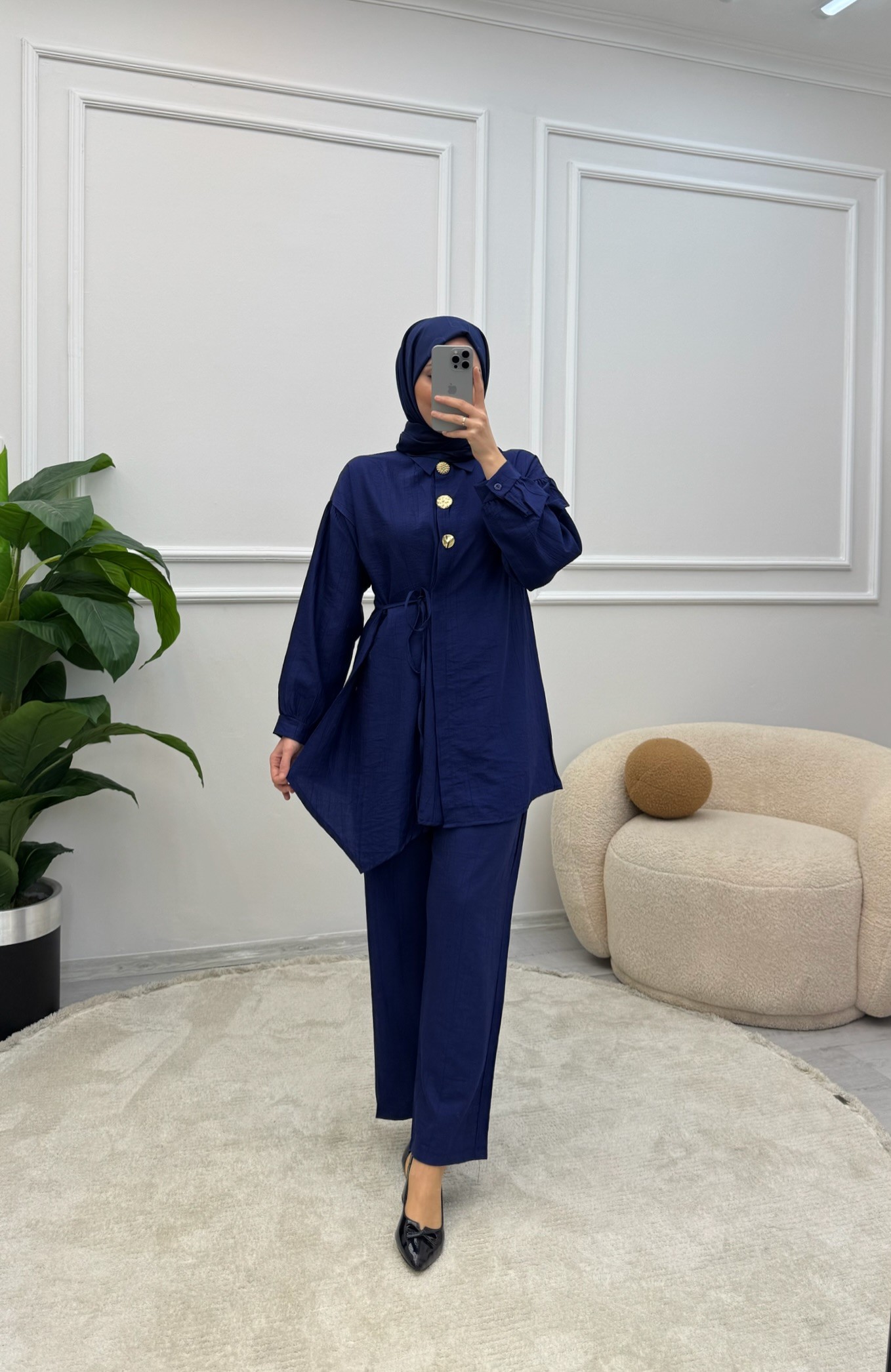 Mery Düğme Detaylı Takım - Lacivert