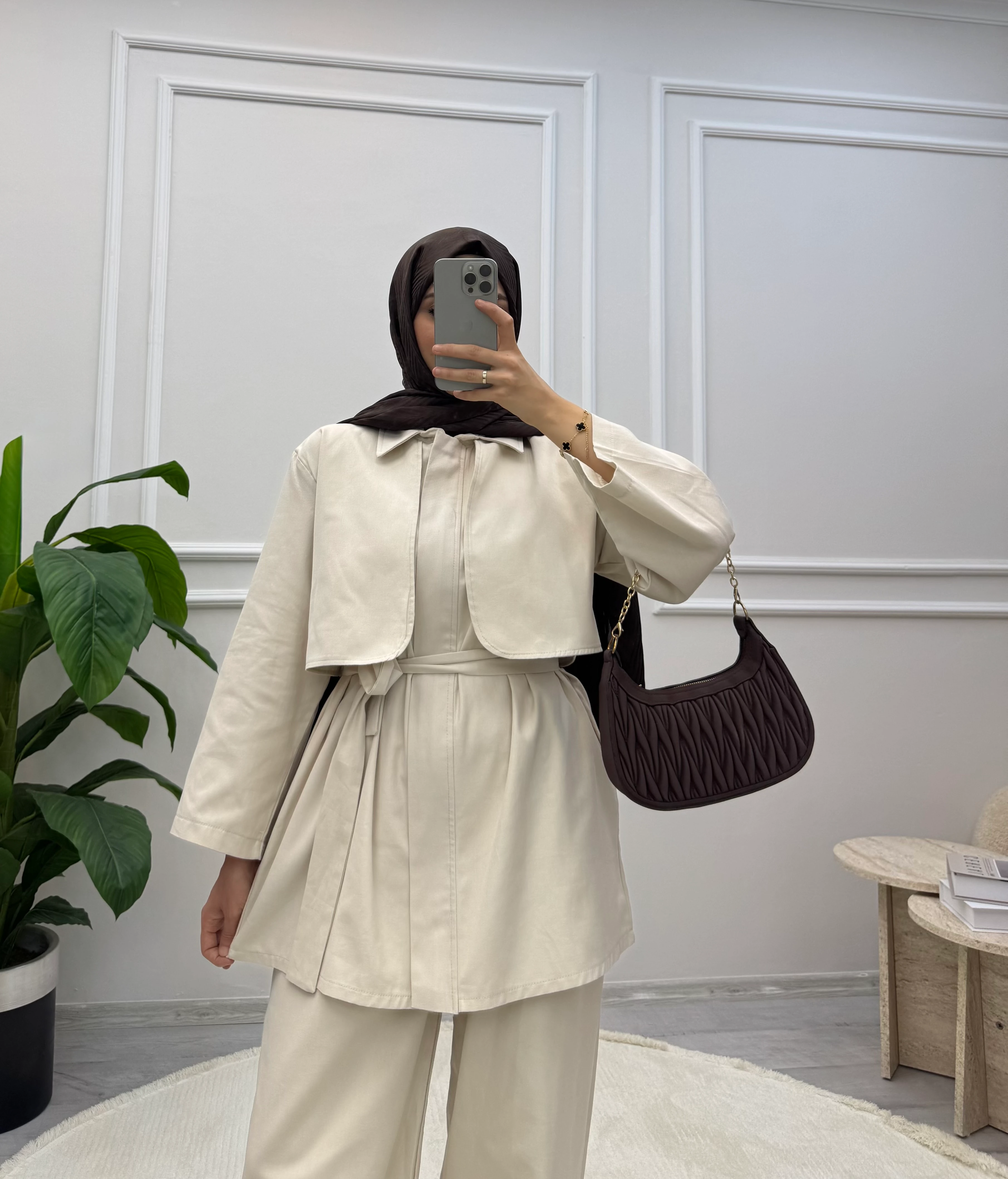 Sedef Gabardin Fermuarlı İkili Takım - Taş